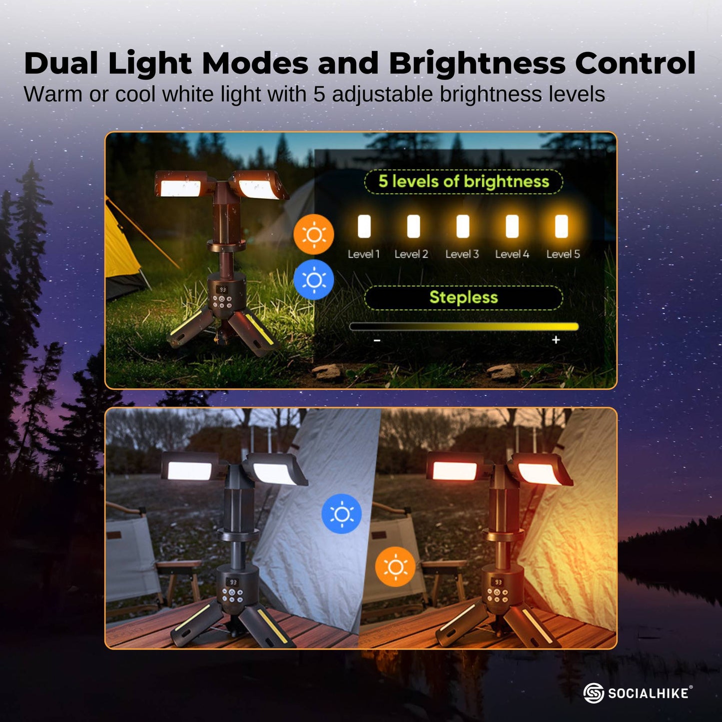 Social Hike Rechargeable Telescopic Camping Light - Outdoor LED 20W Lantern-3
