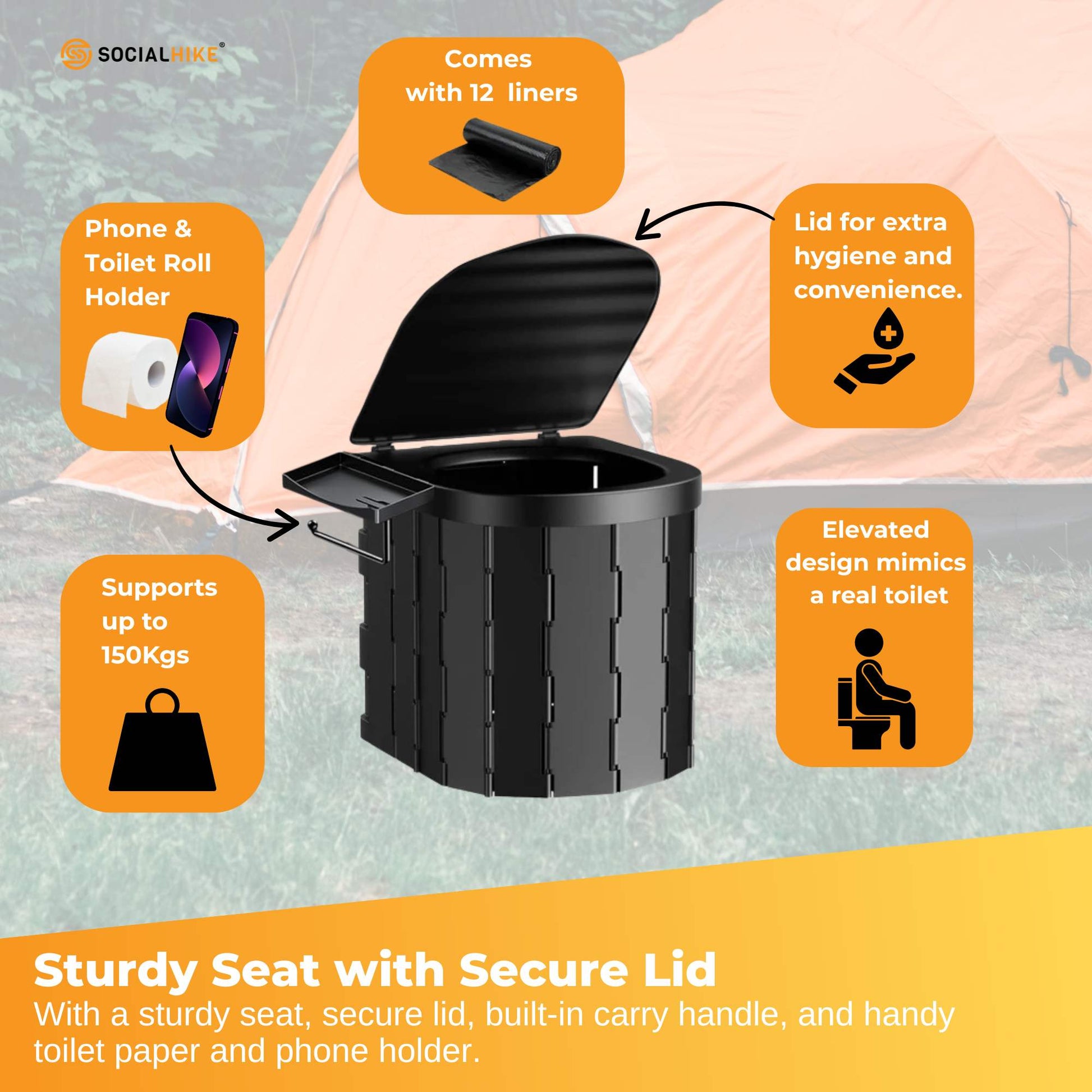 Social Hike Portable Folding Camping Toilet - Outdoor Lightweight Compact Potty-2