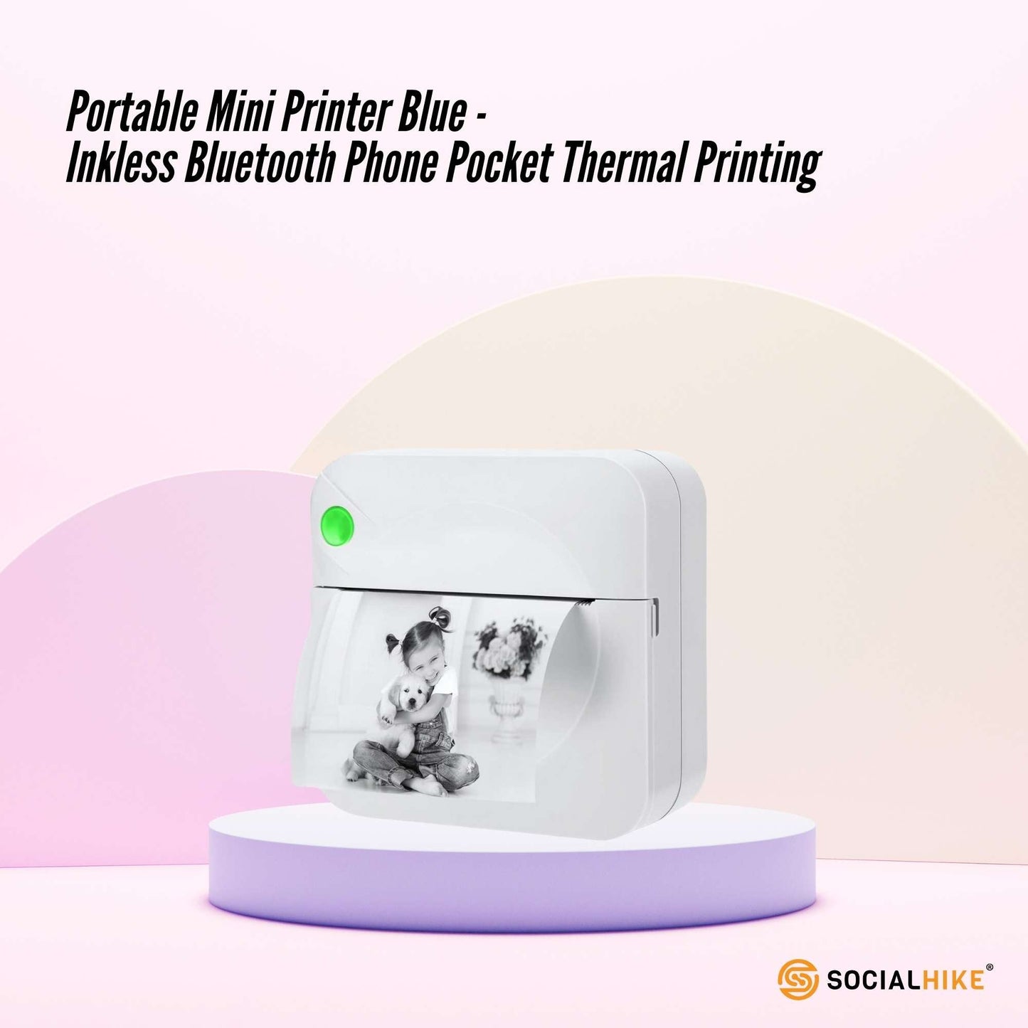 Social Hike Portable Mini Printer White - Inkless Bluetooth Phone Pocket Thermal Printing-1
