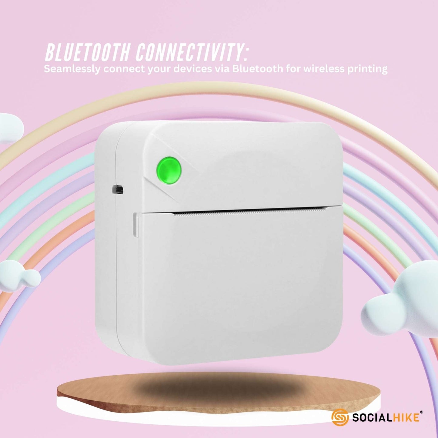 Social Hike Portable Mini Printer White - Inkless Bluetooth Phone Pocket Thermal Printing-2