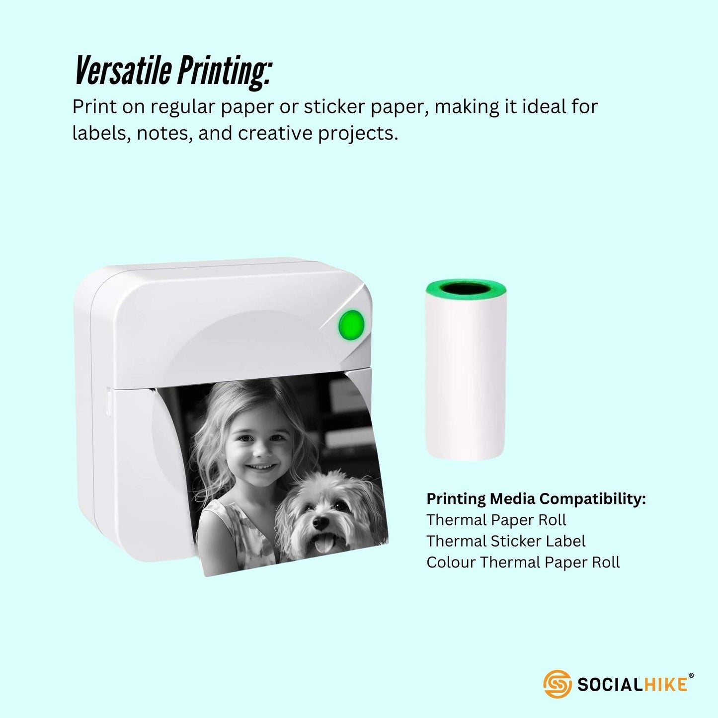 Social Hike Portable Mini Printer White - Inkless Bluetooth Phone Pocket Thermal Printing-4