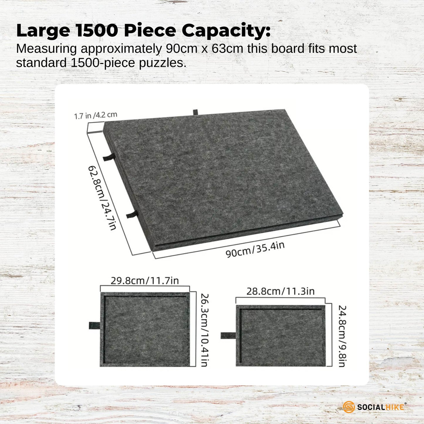 Social Hike Puzzle Board 1500 pcs - Felt Tilting Portable Cover + Drawers Grey-2