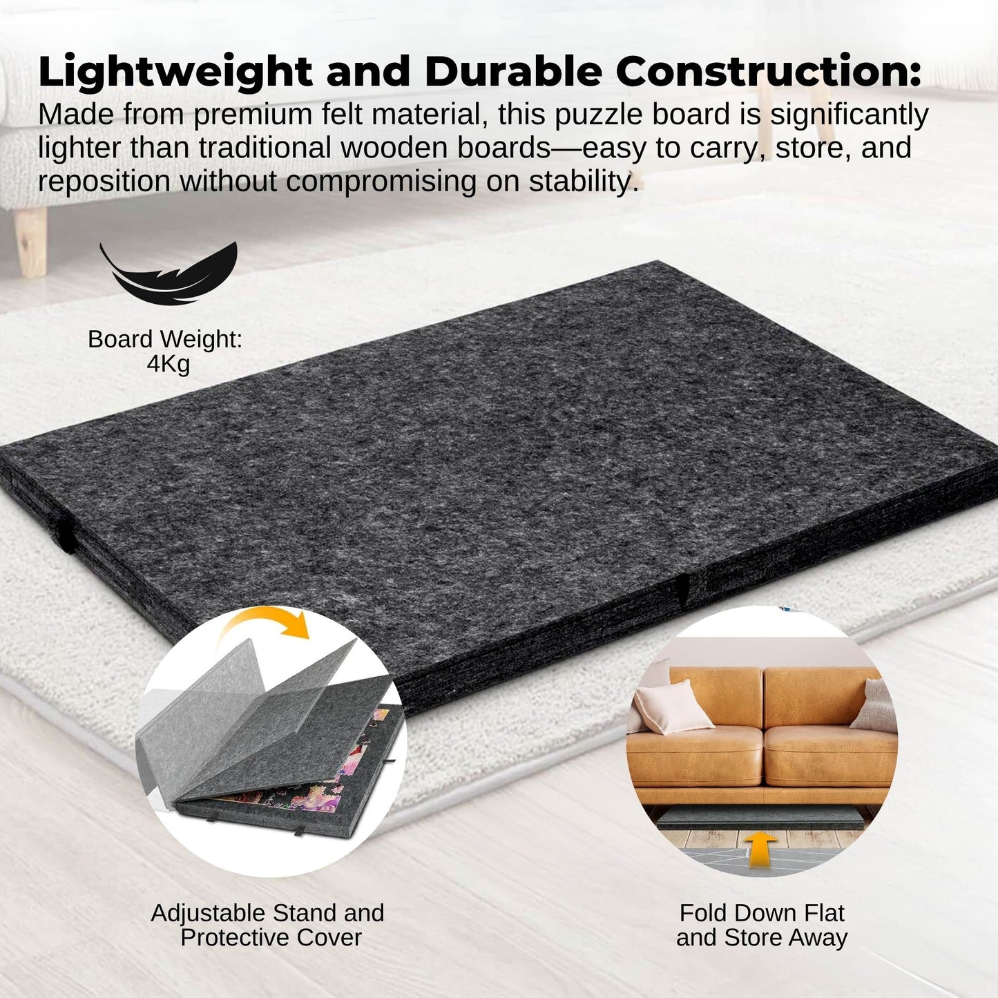 Social Hike Puzzle Board 1500 pcs - Felt Tilting Portable Cover + Drawers Grey-3