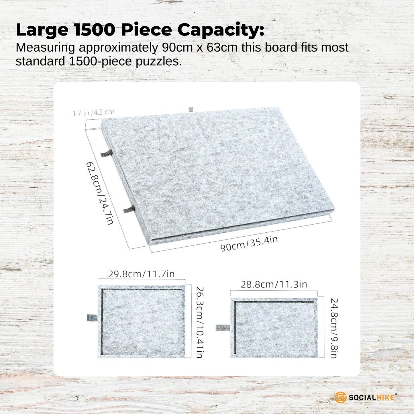 Social Hike Puzzle Board 1500 pcs - Felt Tilting Portable Cover + Drawers Silver-2