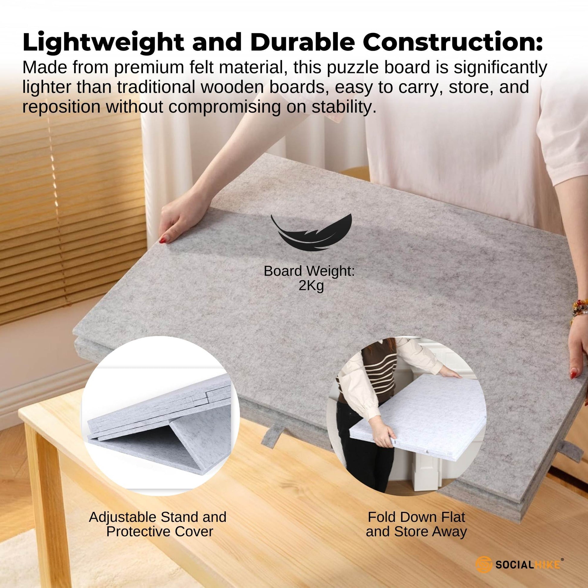 Social Hike Puzzle Board 1500 pcs - Felt Tilting Portable Cover + Drawers Silver-3