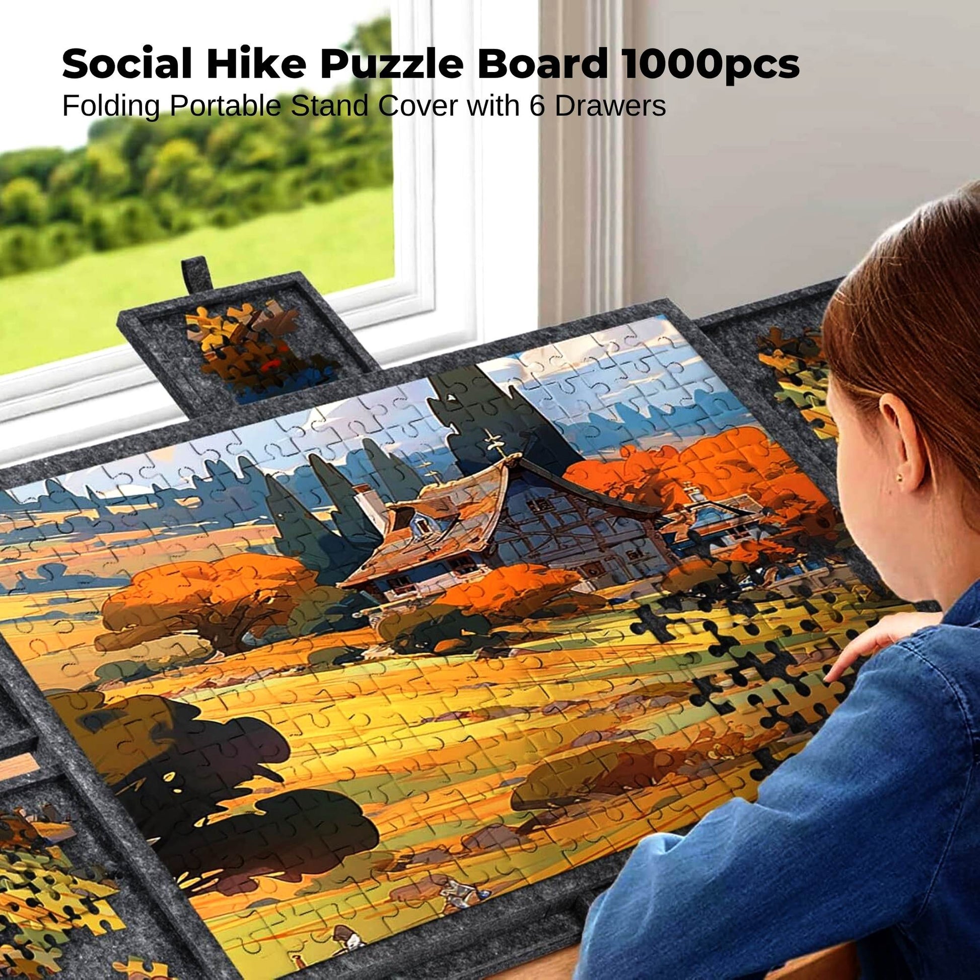 Social Hike Puzzle Felt Board 1000pcs - Folding Portable Stand Cover and Drawers-1