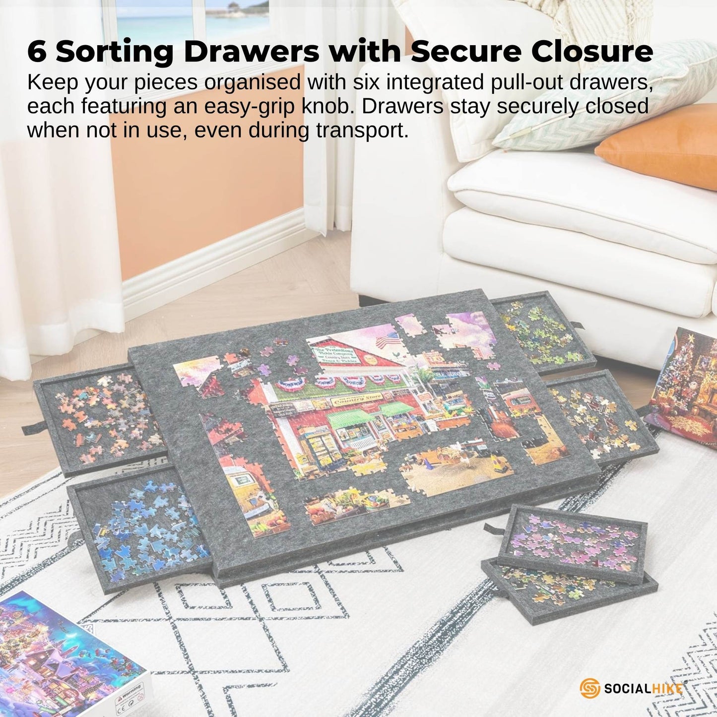 Social Hike Puzzle Felt Board 1000pcs - Folding Portable Stand Cover and Drawers-4