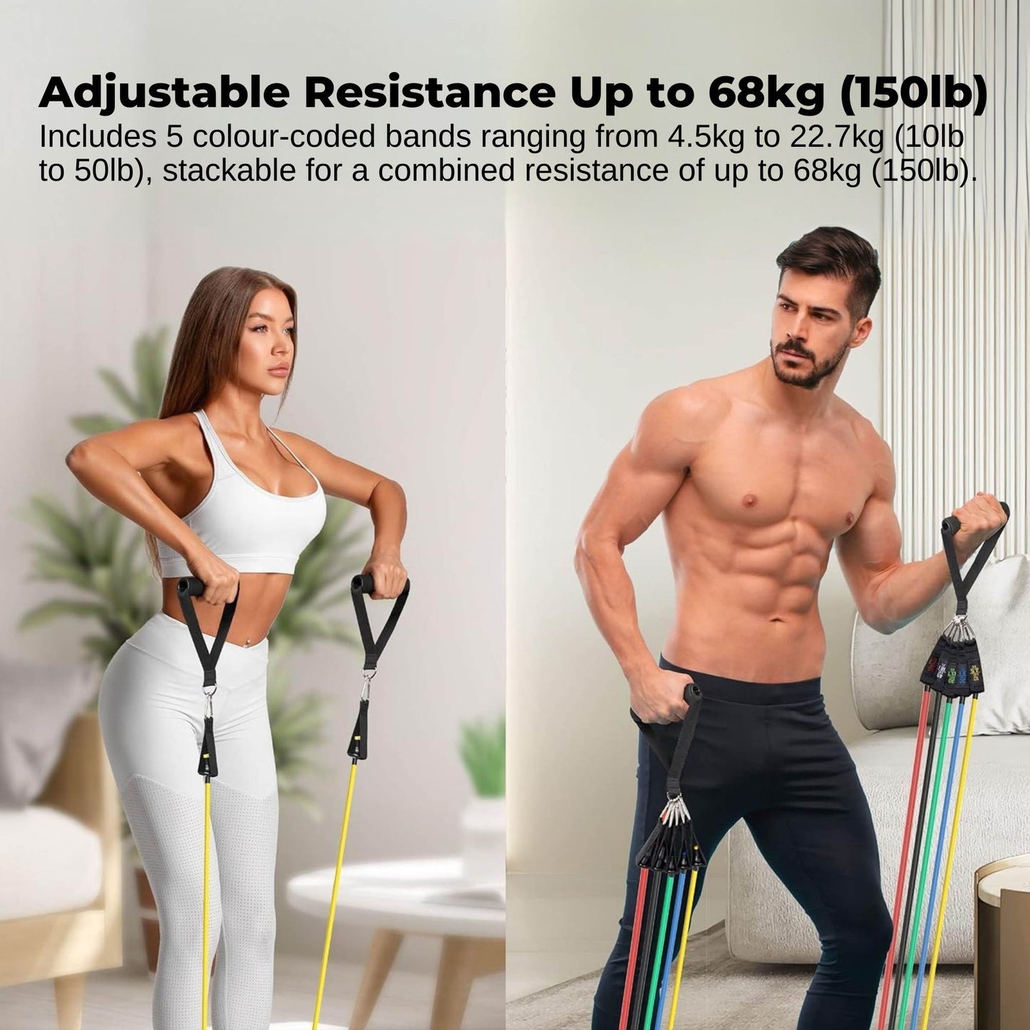 Social Hike Resistance Band Set with Handles - 11pcs Home Workout Kit 4.5-68kg-4