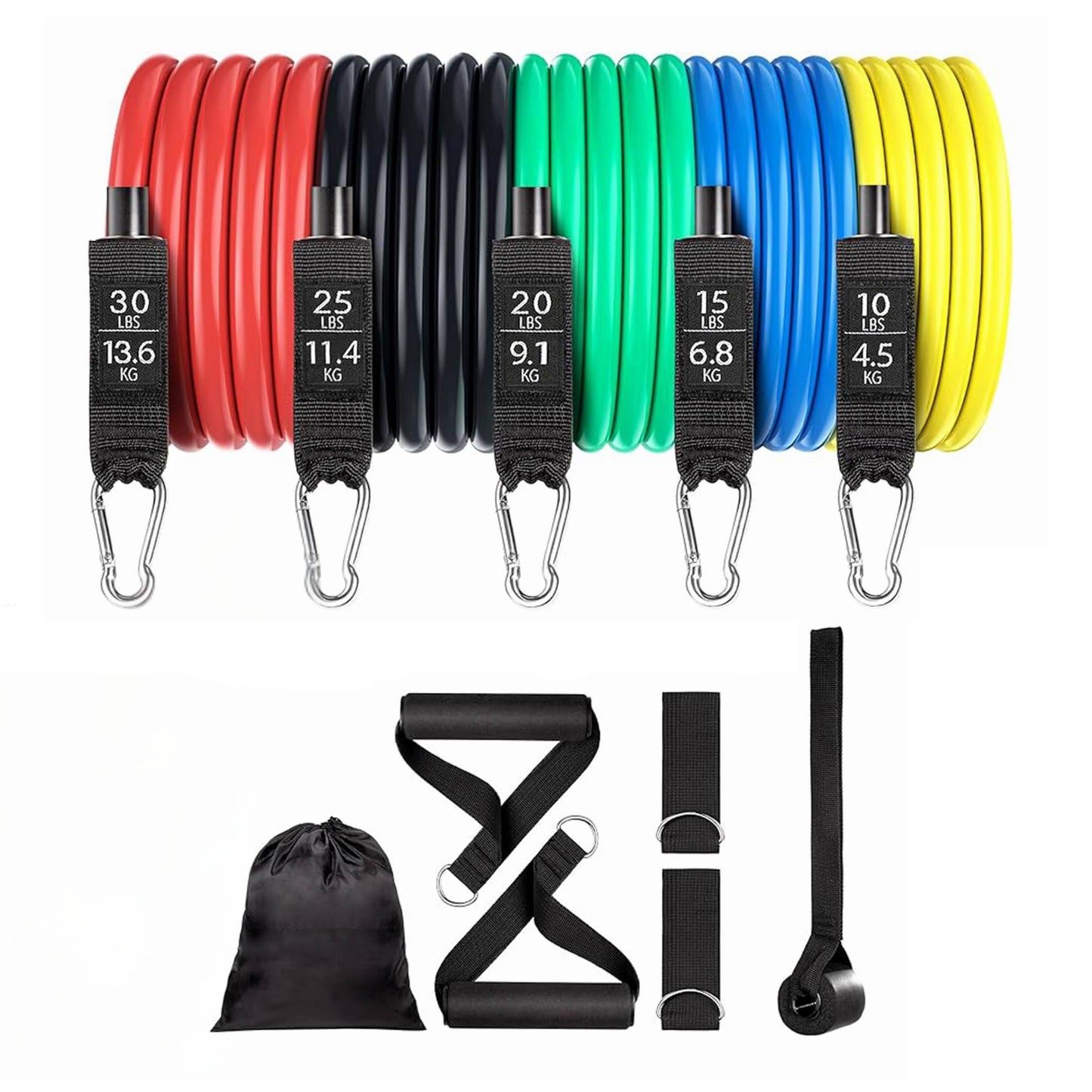 Social Hike Resistance Band Set with Handles - 11pcs Home Workout Kit 4.5-68kg-0
