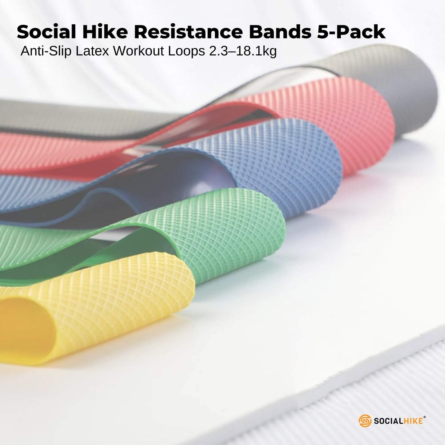 Social Hike Resistance Bands 5-Pack – Anti-Slip Latex Workout Loops 2.3–18.1kg-1
