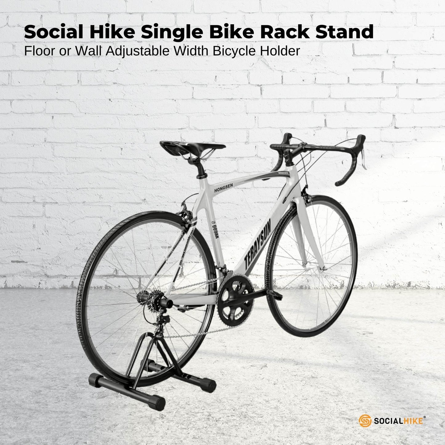 Social Hike Single Bike Rack Stand - Floor or Wall Adjustable Width Bicycle Holder-2