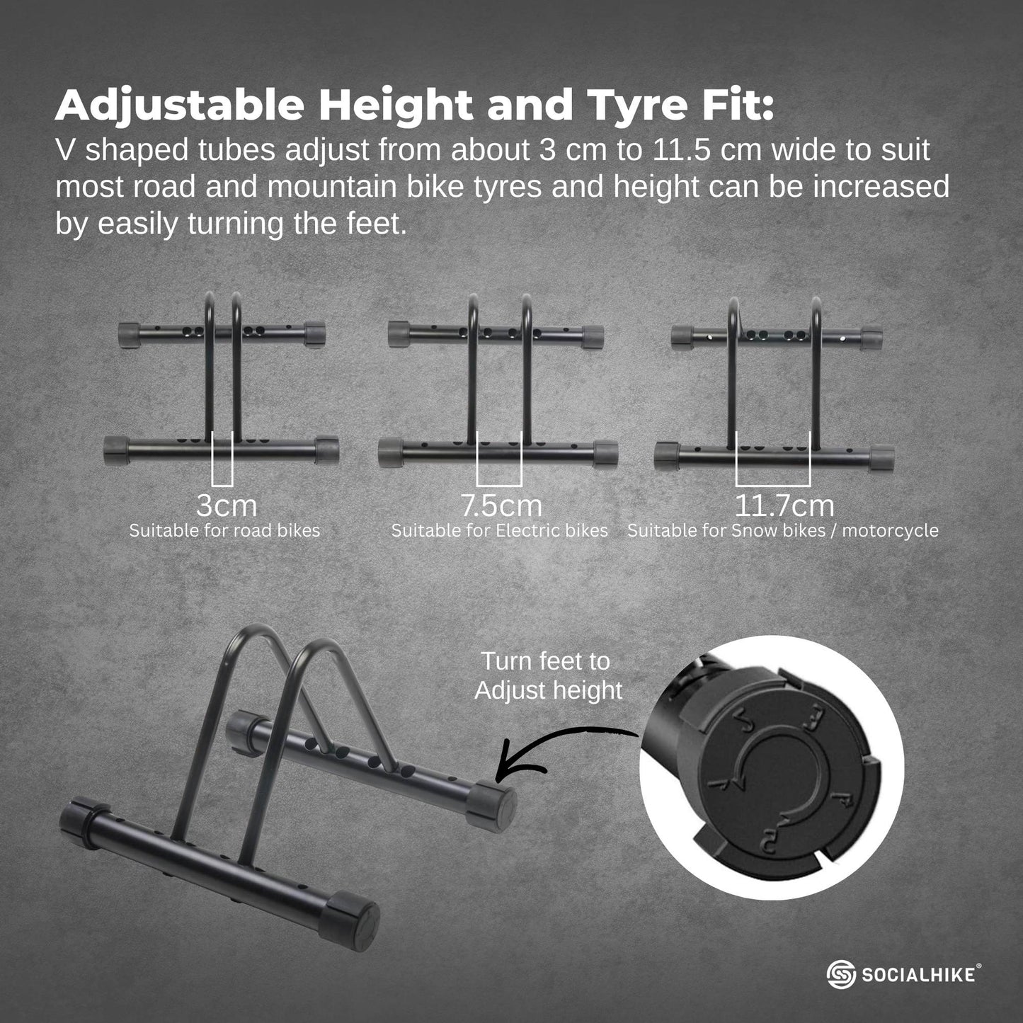 Social Hike Single Bike Rack Stand - Floor or Wall Adjustable Width Bicycle Holder-4