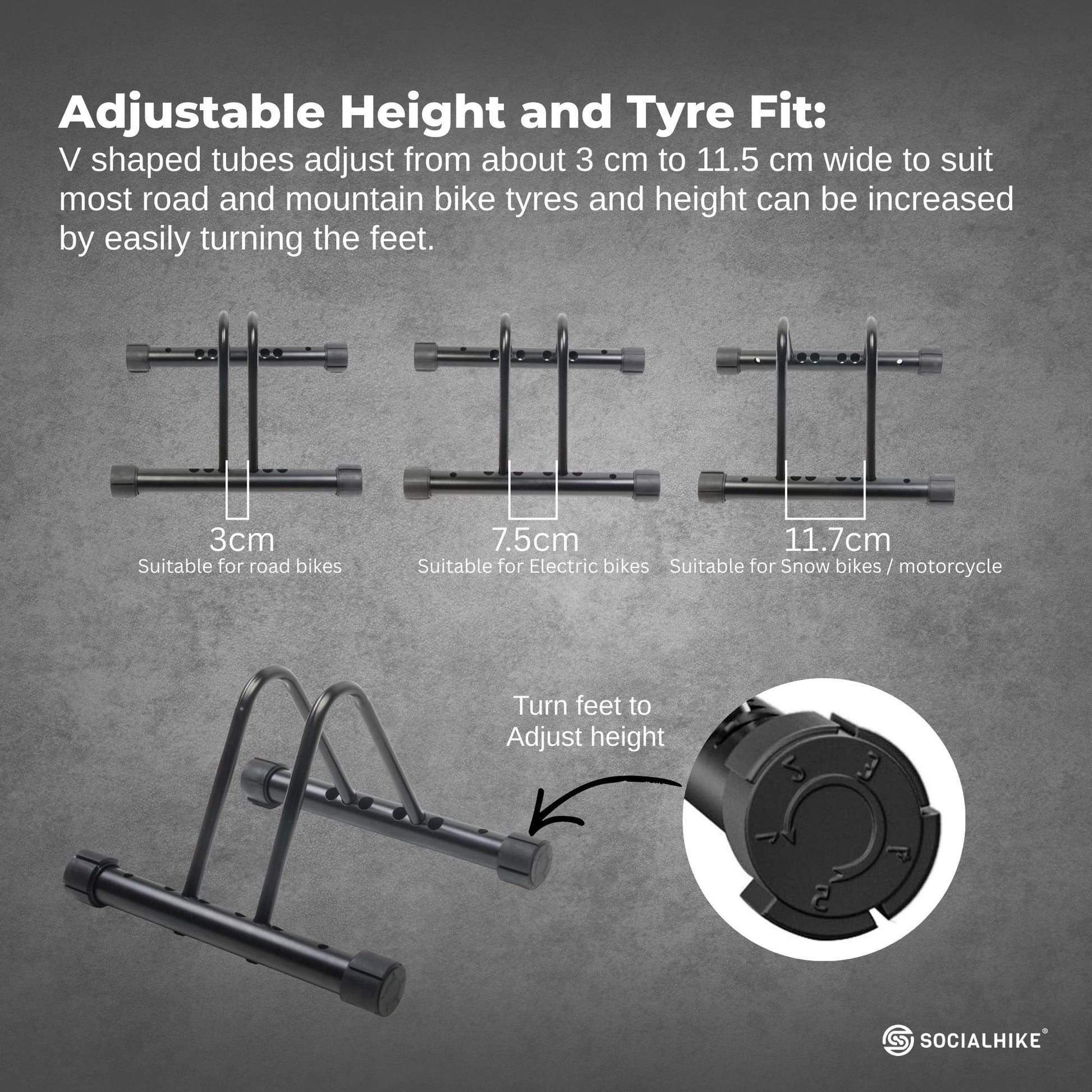Social Hike Single Bike Rack Stand - Floor or Wall Adjustable Width Bicycle Holder-4