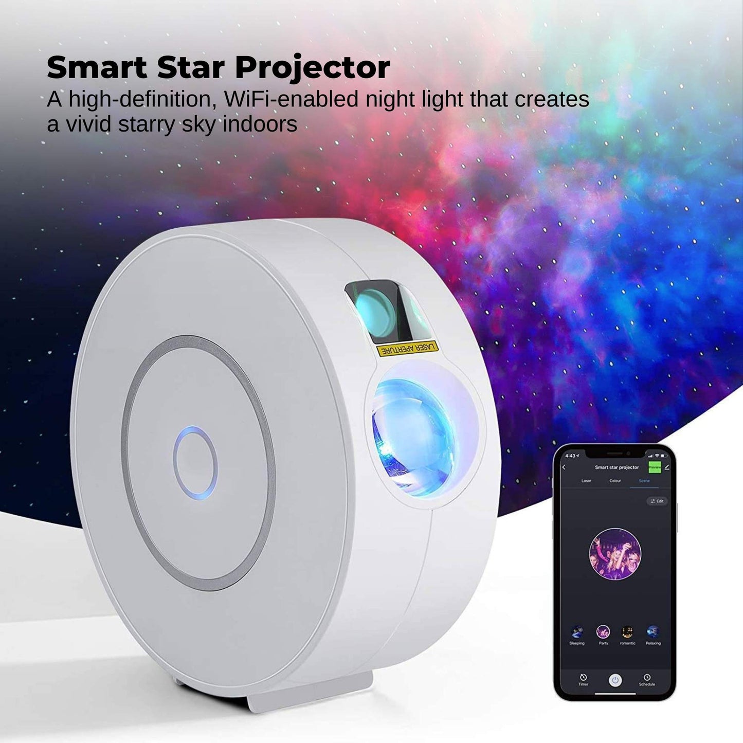 Social Hike Smart Galaxy Star Projector – WiFi LED Light App Voice Control White-1
