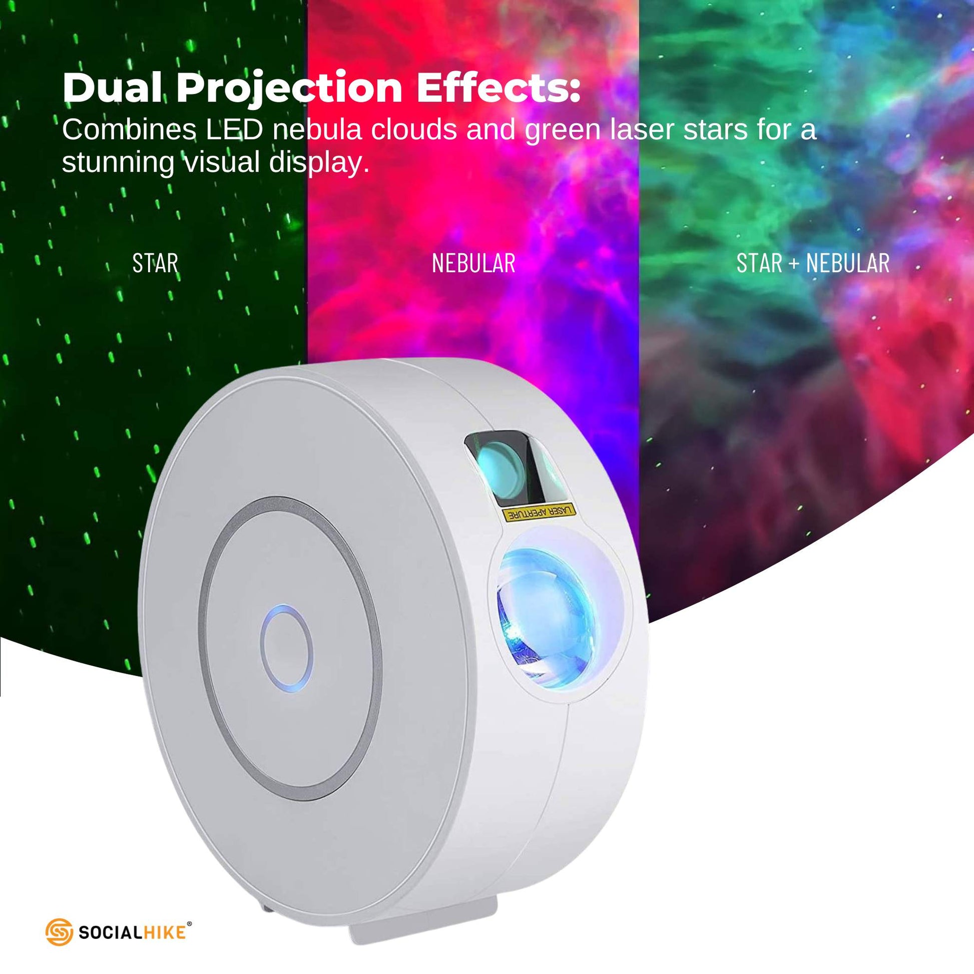 Social Hike Smart Galaxy Star Projector – WiFi LED Light App Voice Control White-3