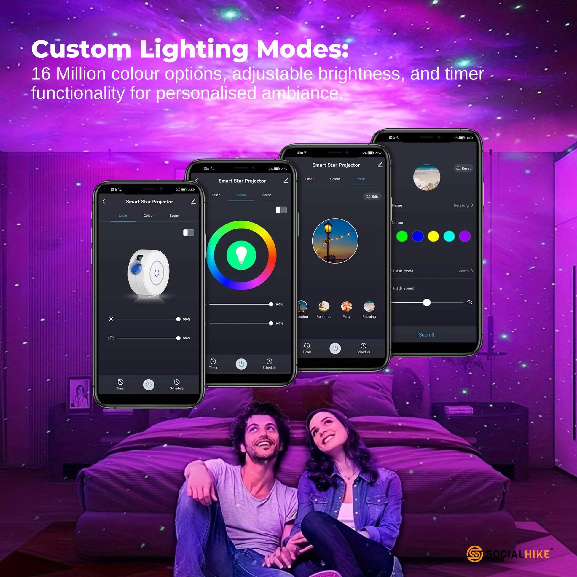 Social Hike Smart Galaxy Star Projector – WiFi LED Light App Voice Control White-4