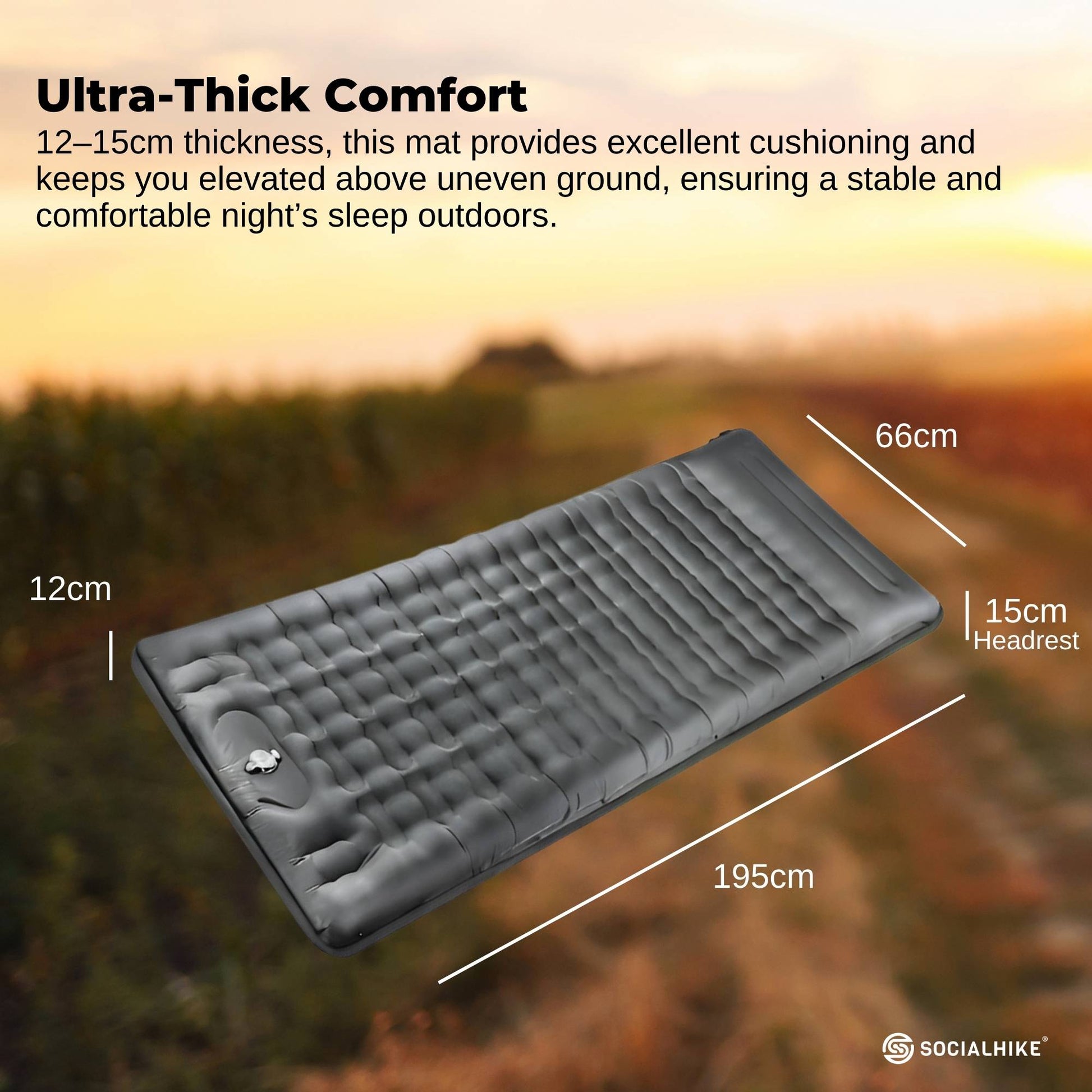 Social Hike Step-Inflating Camping Mattress Lightweight Waterproof Sleeping Grey-2