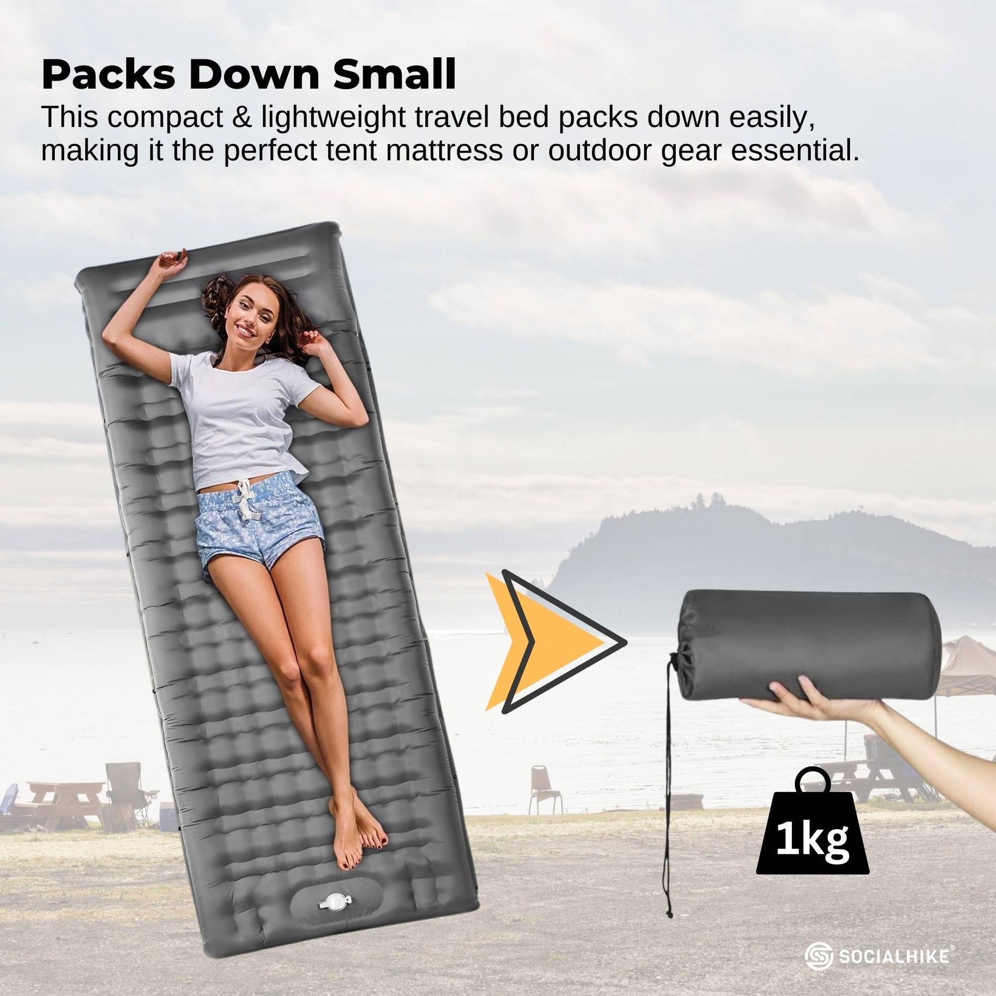 Social Hike Step-Inflating Camping Mattress Lightweight Waterproof Sleeping Grey-3