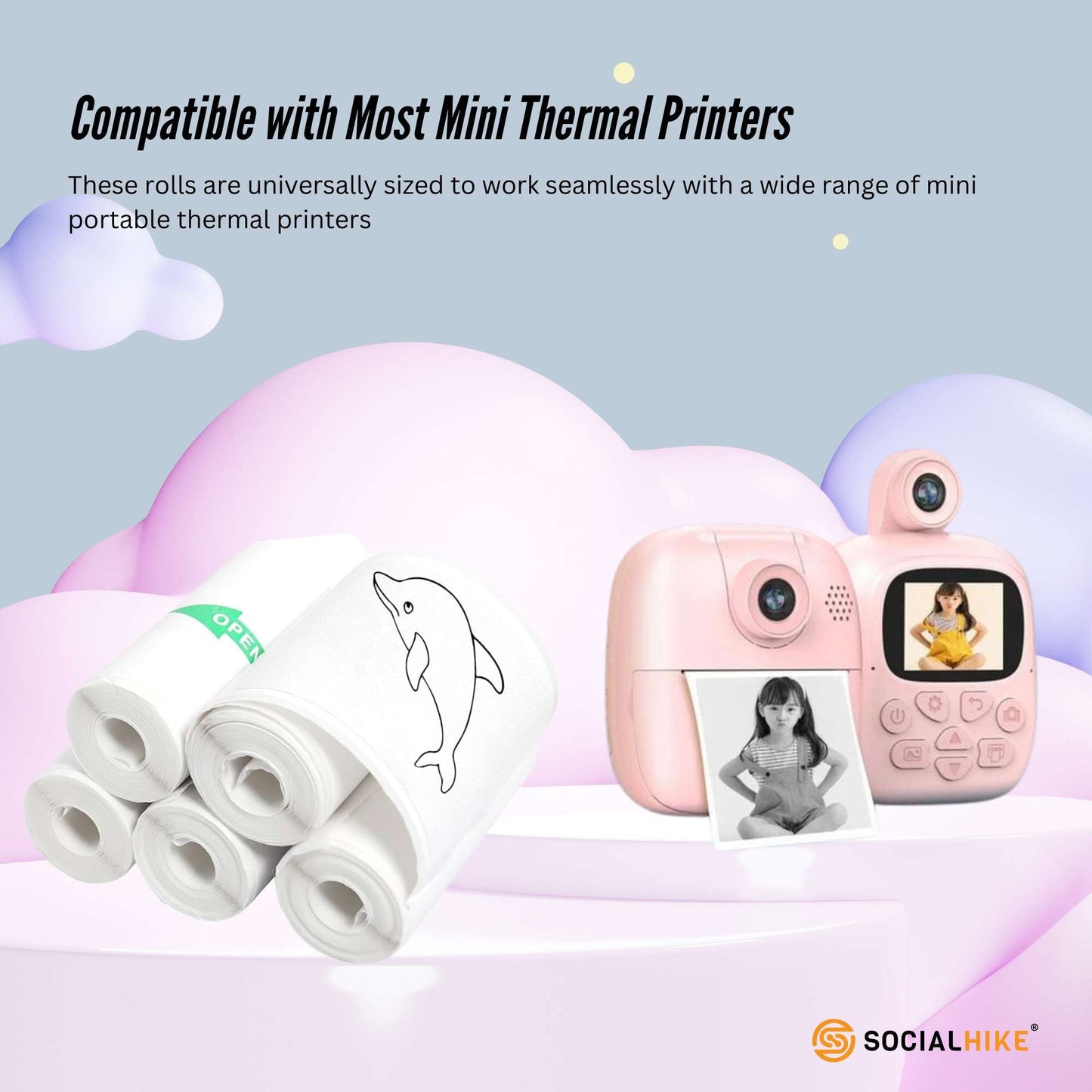 Social Hike Thermal Paper Camera Sticker Roll Packs - Instant Print Refill-1
