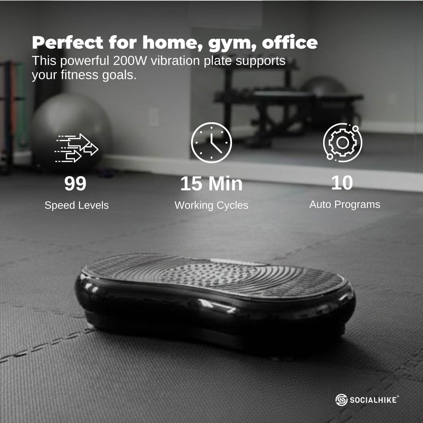 Social Hike Vibration Plate Exercise Platform - Vibrating Workout Machine Black-2