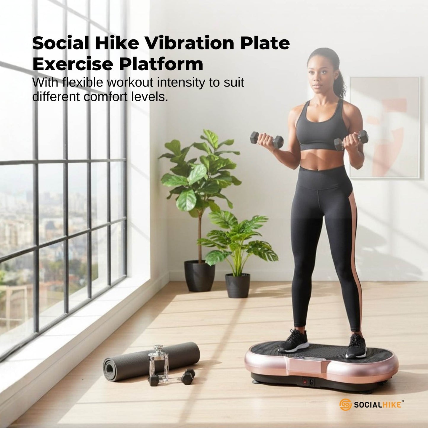 Social Hike Vibration Plate Exercise Platform - Vibrating Workout Machine Rose-1