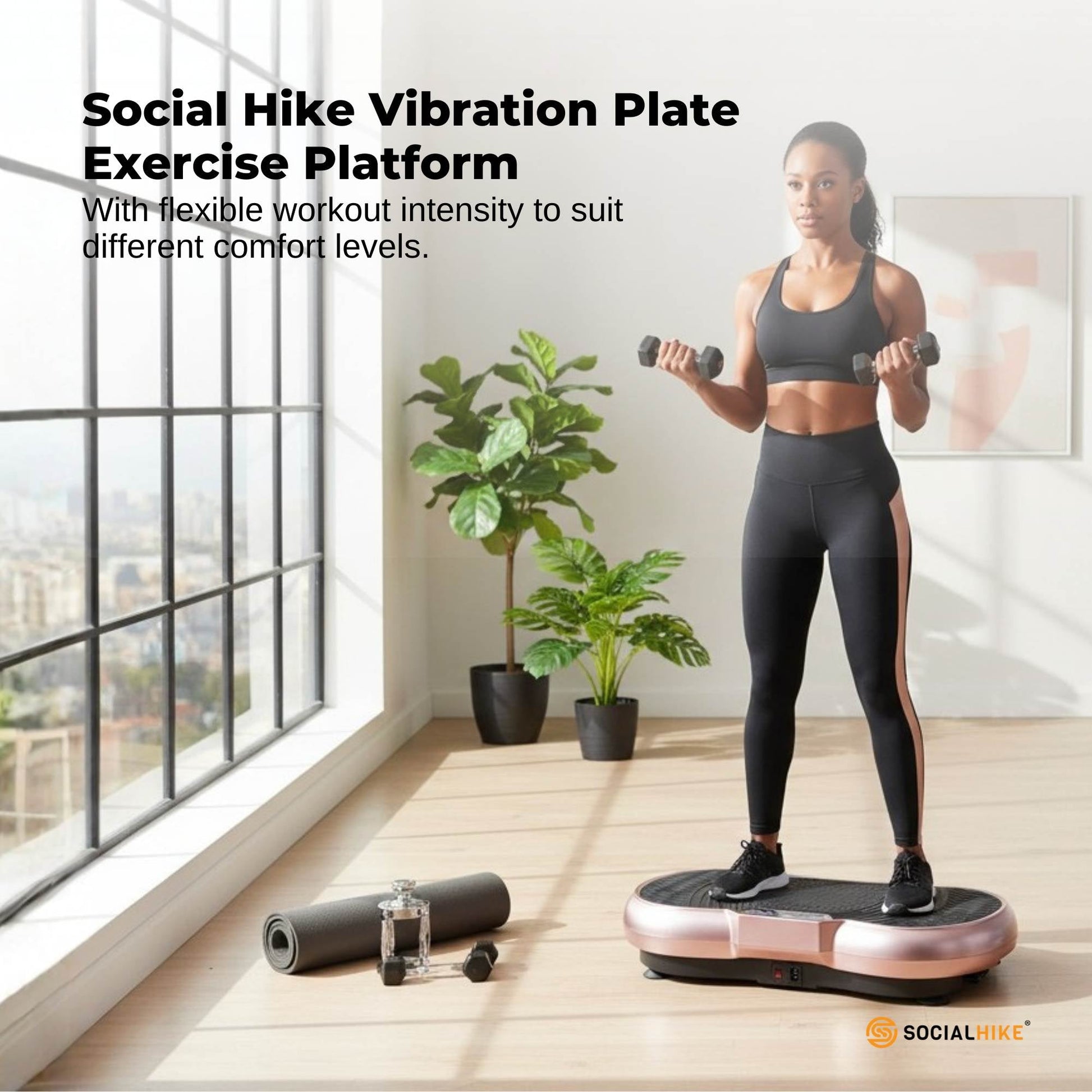 Social Hike Vibration Plate Exercise Platform - Vibrating Workout Machine Rose-1