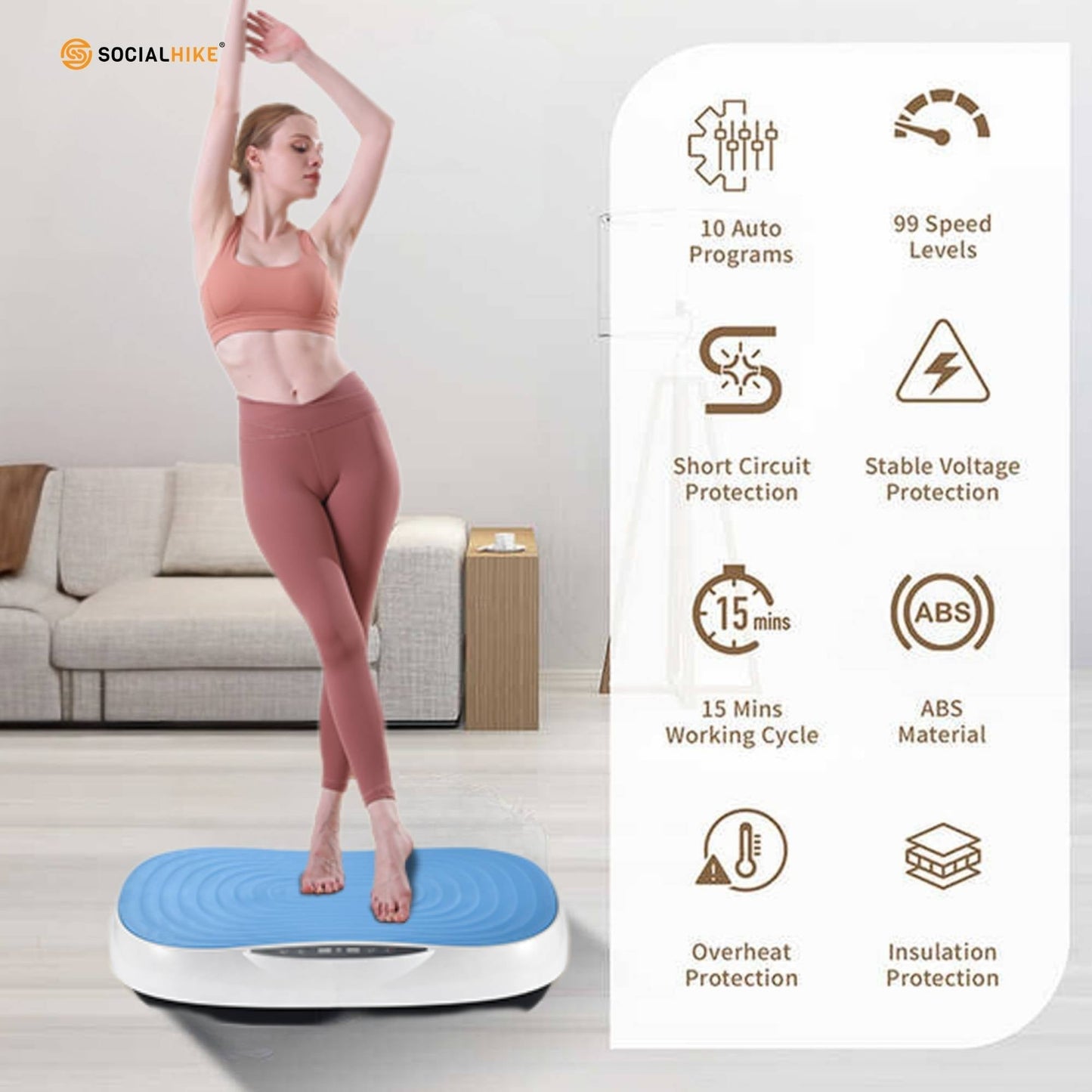 Social Hike Vibration Plate Machine Full Body Vibrating Exercise Platform Blue-2