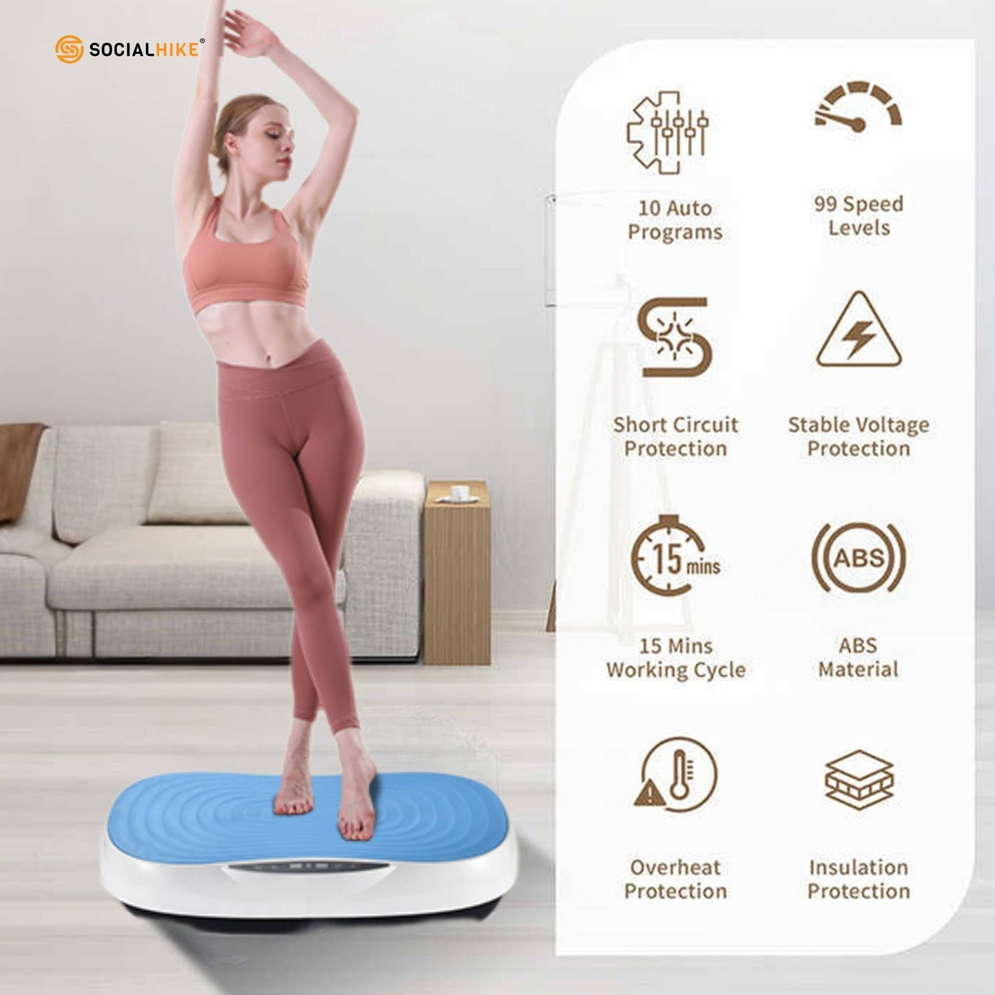 Social Hike Vibration Plate Machine Full Body Vibrating Exercise Platform Blue-2