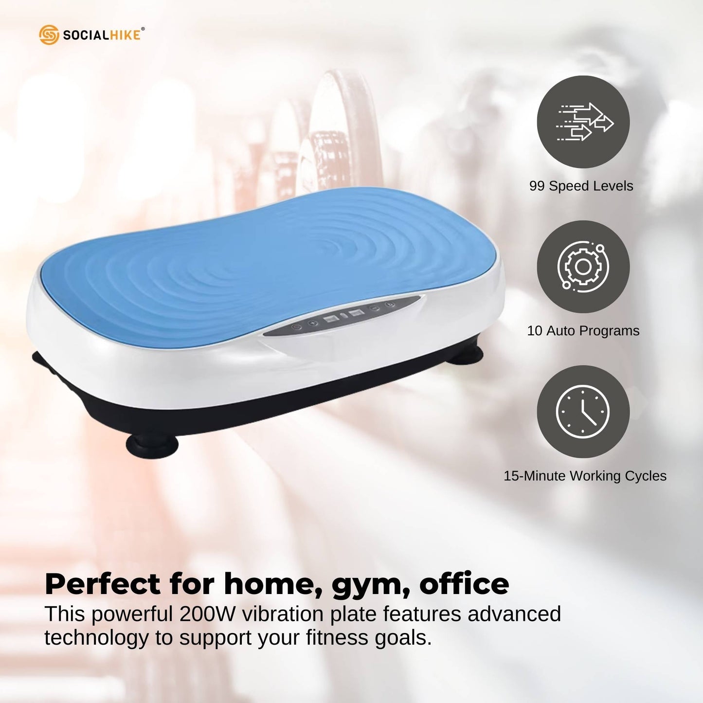 Social Hike Vibration Plate Machine Full Body Vibrating Exercise Platform Blue-3