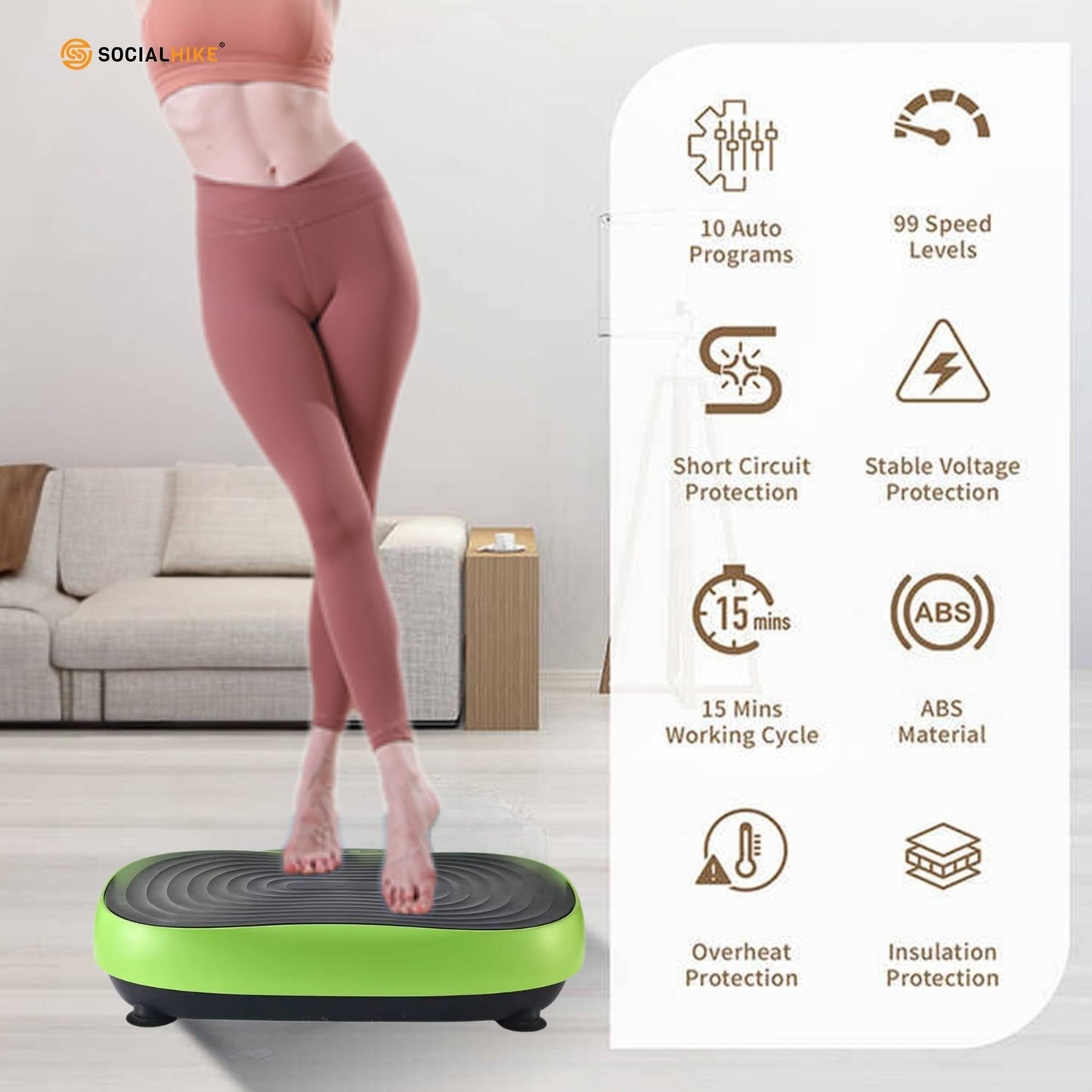 Social Hike Vibration Plate Machine Full Body Vibrating Exercise Platform Green-3