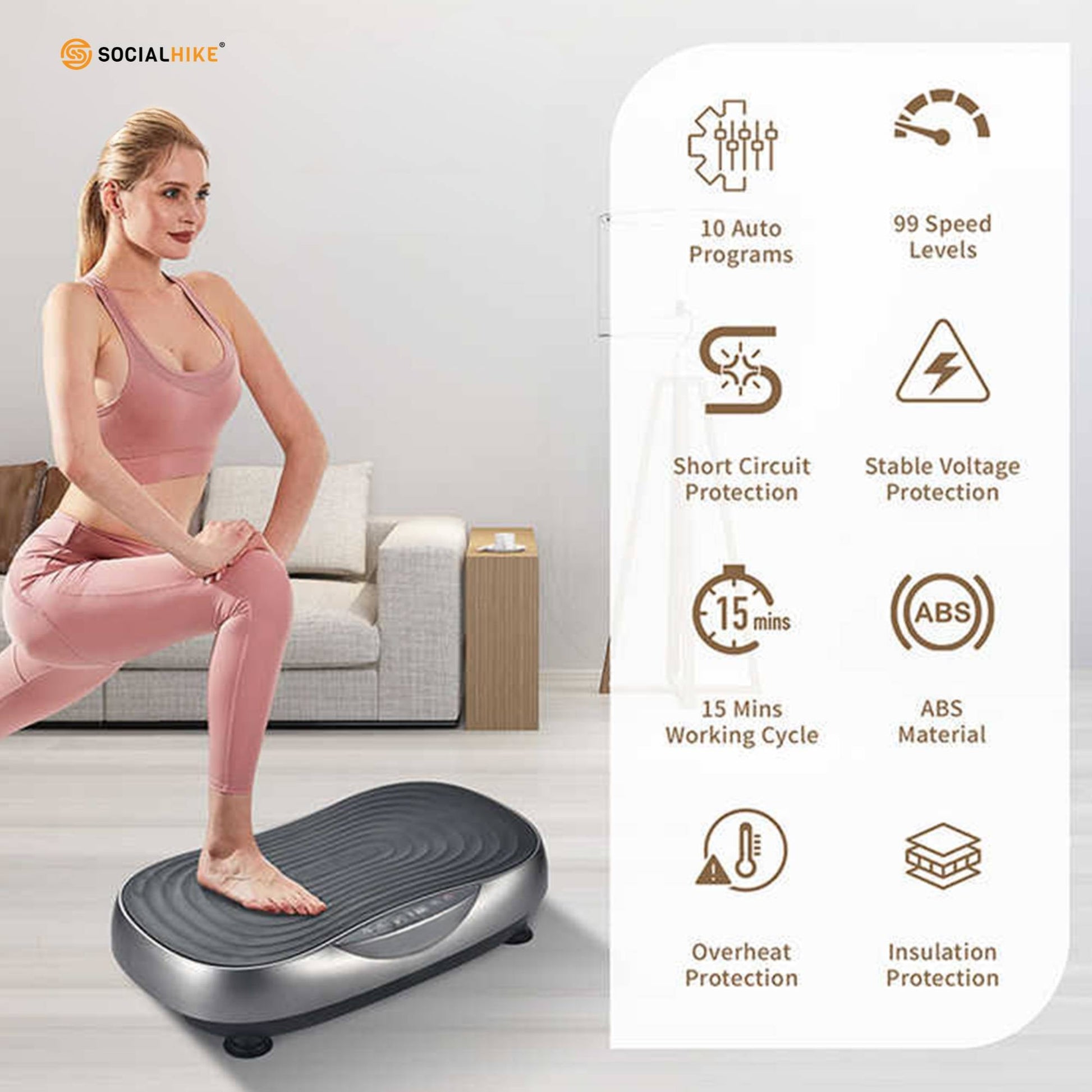 Social Hike Vibration Plate Machine - Vibrating Exercise Platform Grey-1