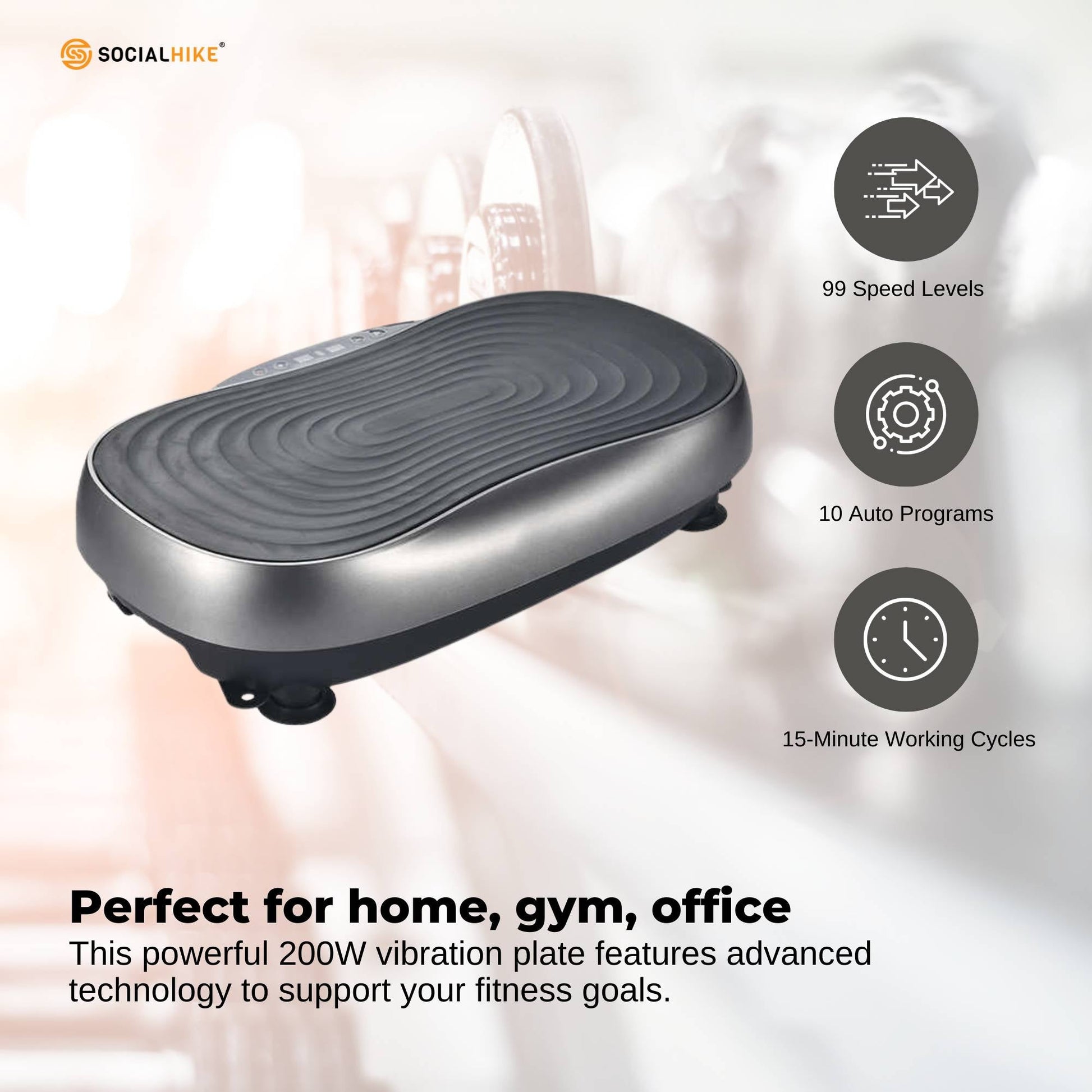 Social Hike Vibration Plate Machine - Vibrating Exercise Platform Grey-4