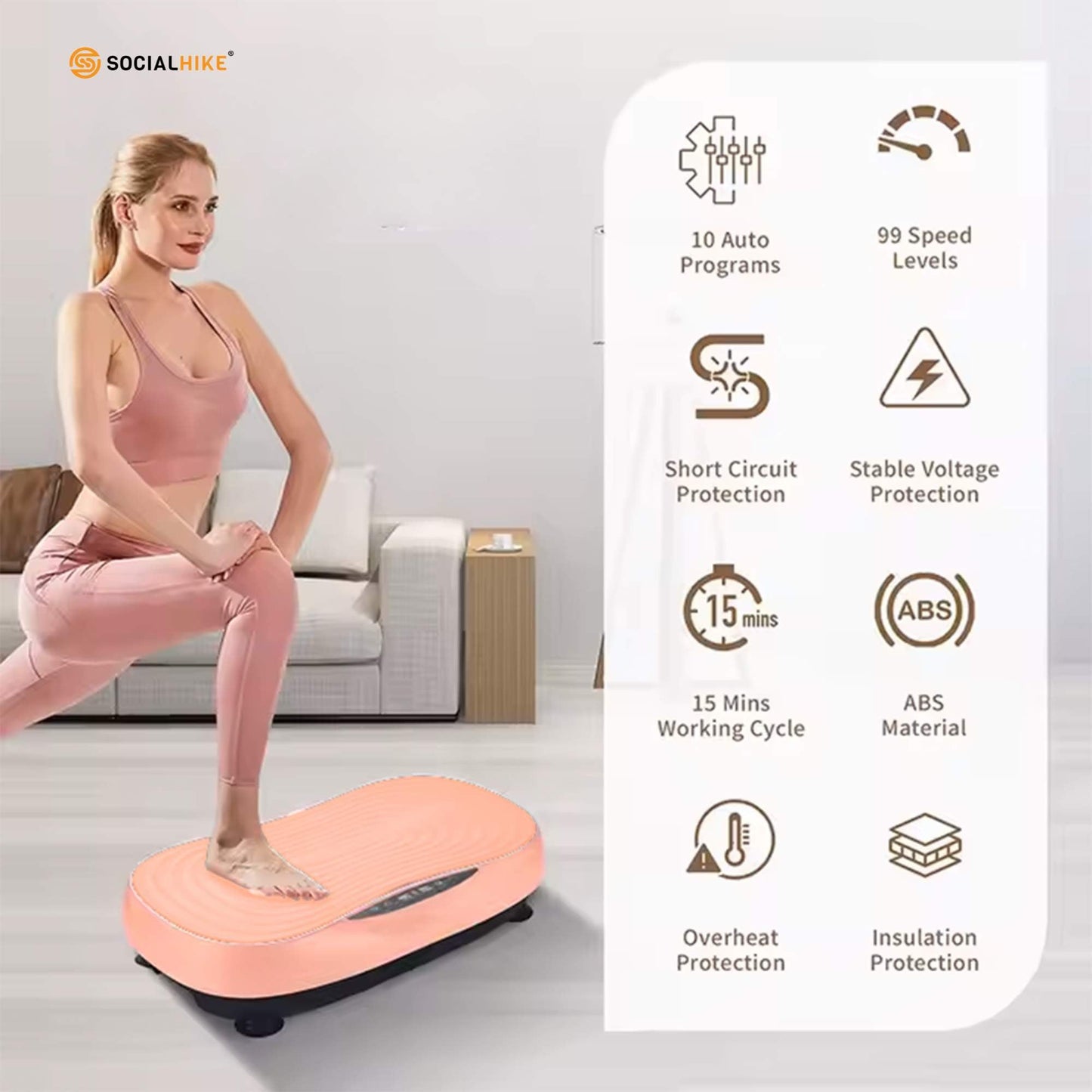 Social Hike Vibration Plate Machine - Vibrating Exercise Platform Pink-3