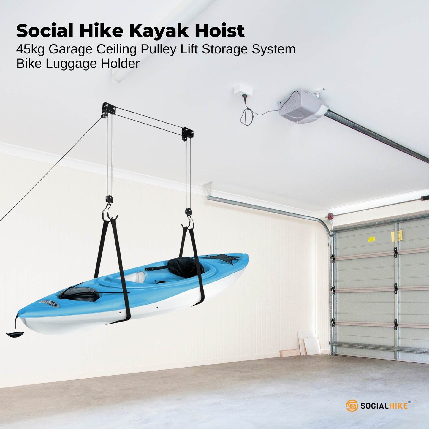 Kayak Hoist - 45kg Garage Ceiling Pulley Lift Storage System Bike Luggage Holder-1