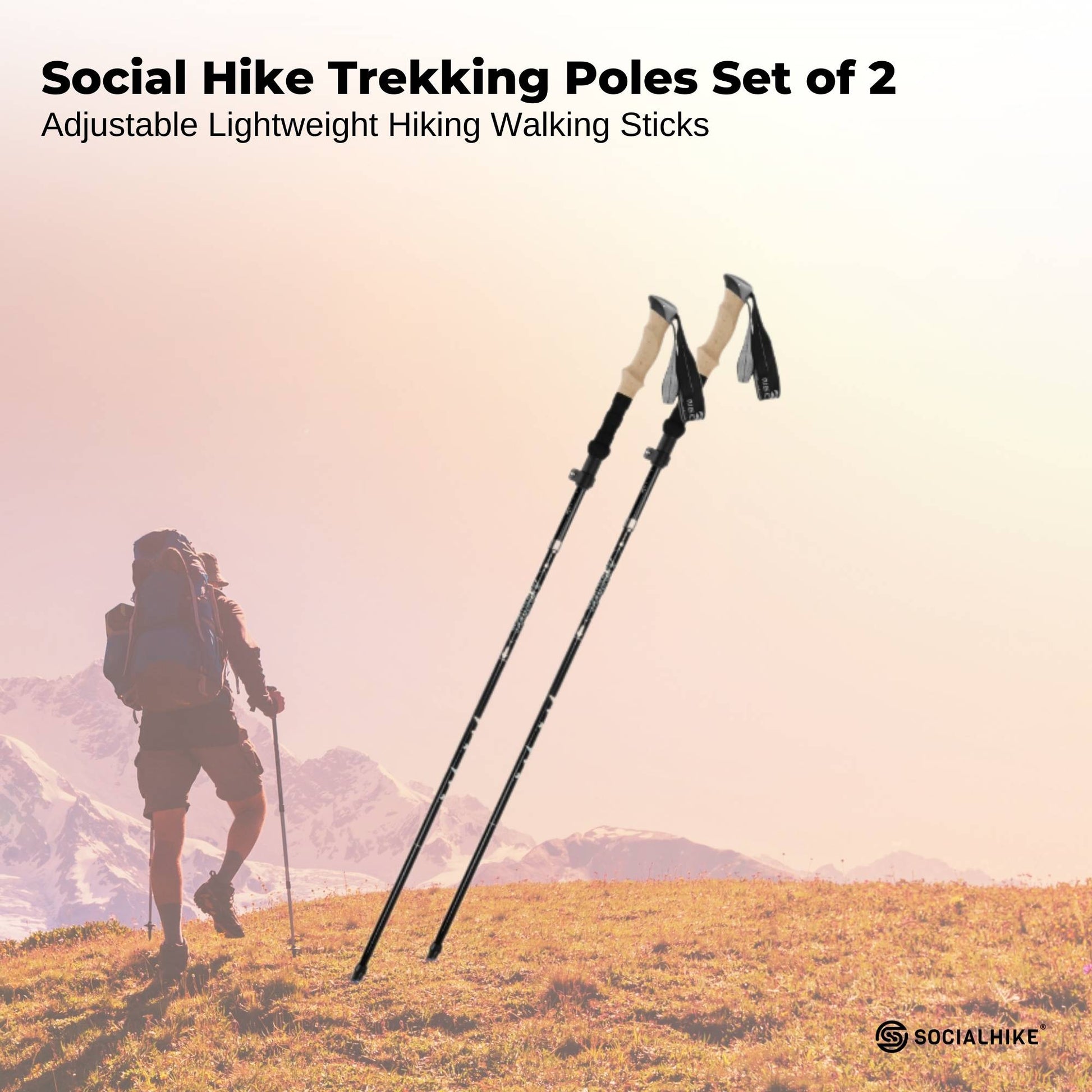 Social Hike Trekking Poles Set of 2 Adjustable Lightweight Hiking Walking Sticks-1