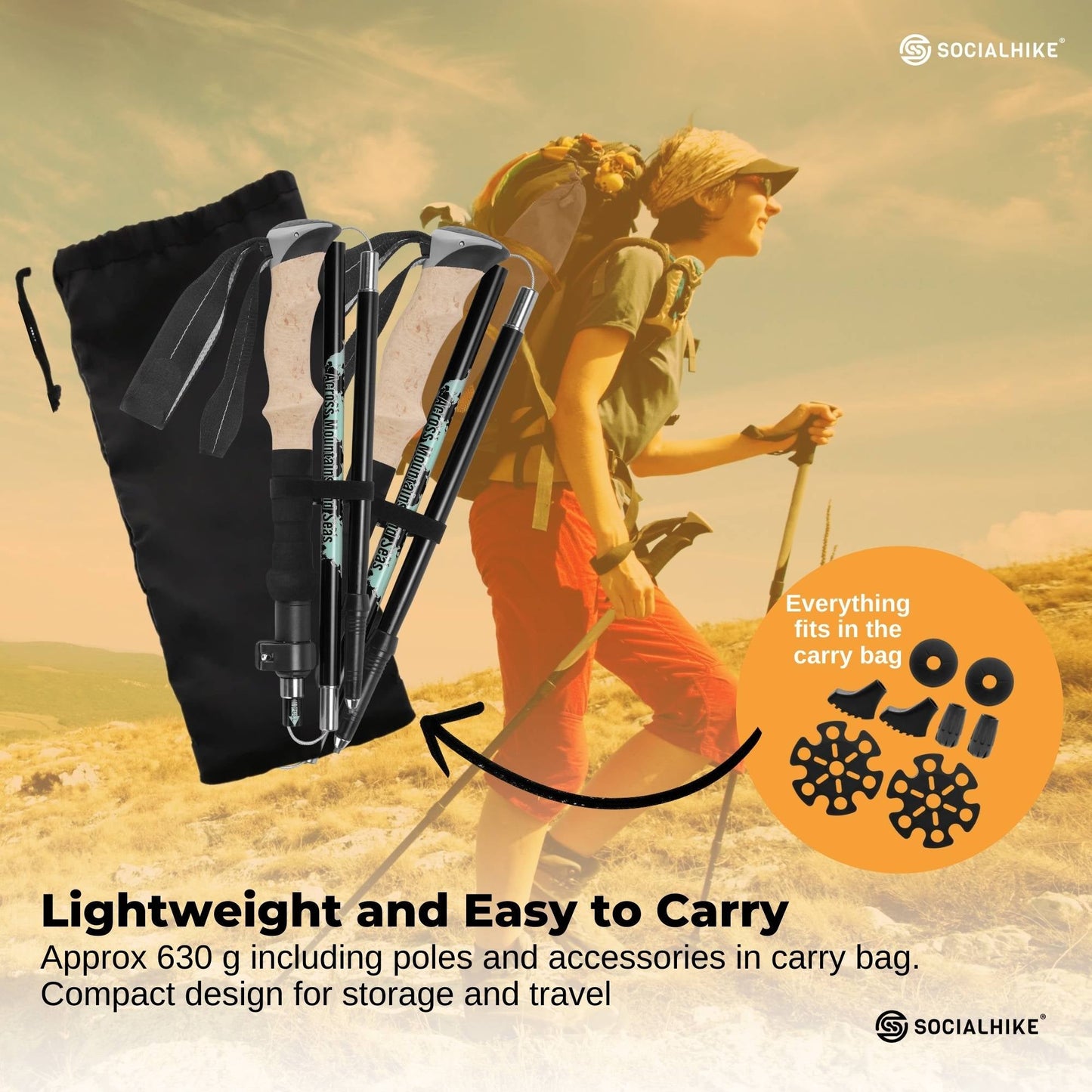Social Hike Trekking Poles Set of 2 Adjustable Lightweight Hiking Walking Sticks-4