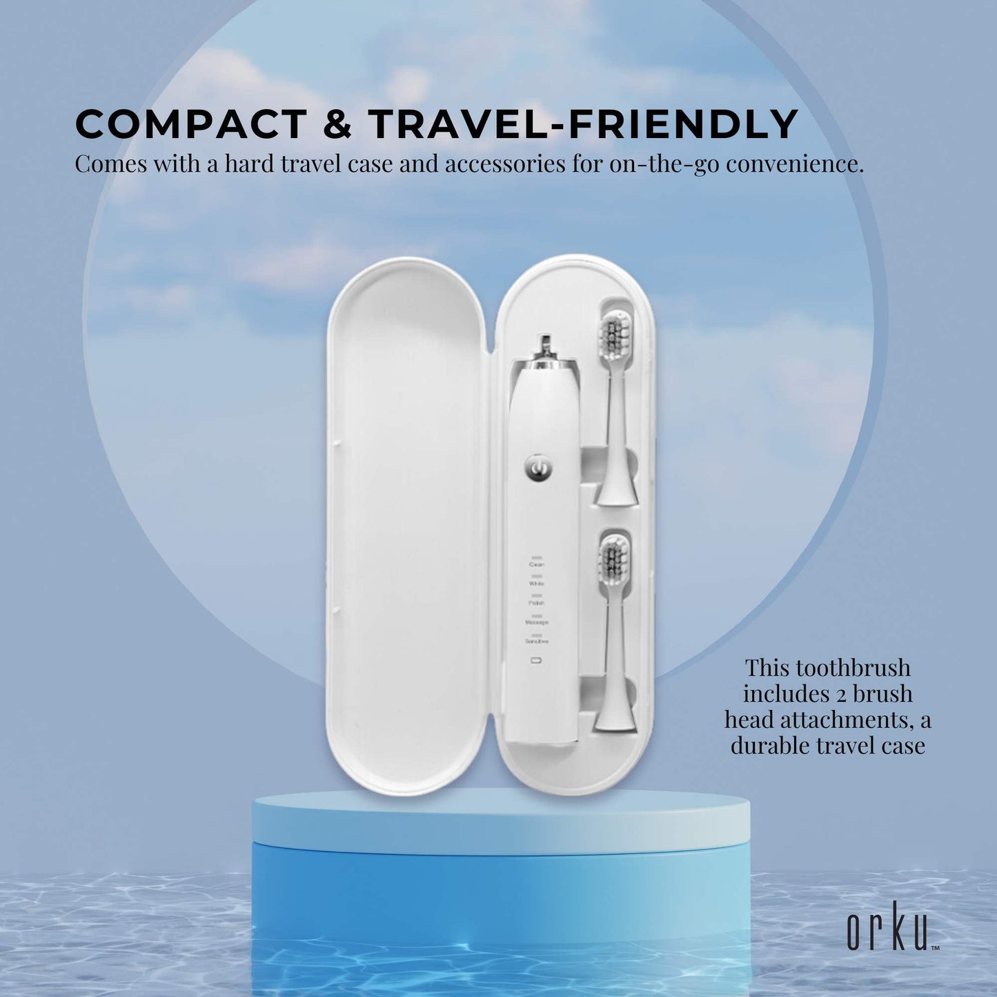 Sonic Electric Toothbrush White - Waterproof USB Charging 5 Modes 2 Heads + Case-3