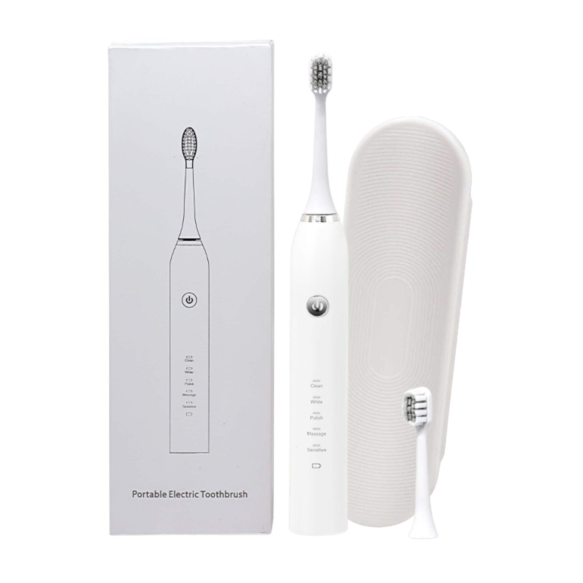Sonic Electric Toothbrush White - Waterproof USB Charging 5 Modes 2 Heads + Case-0