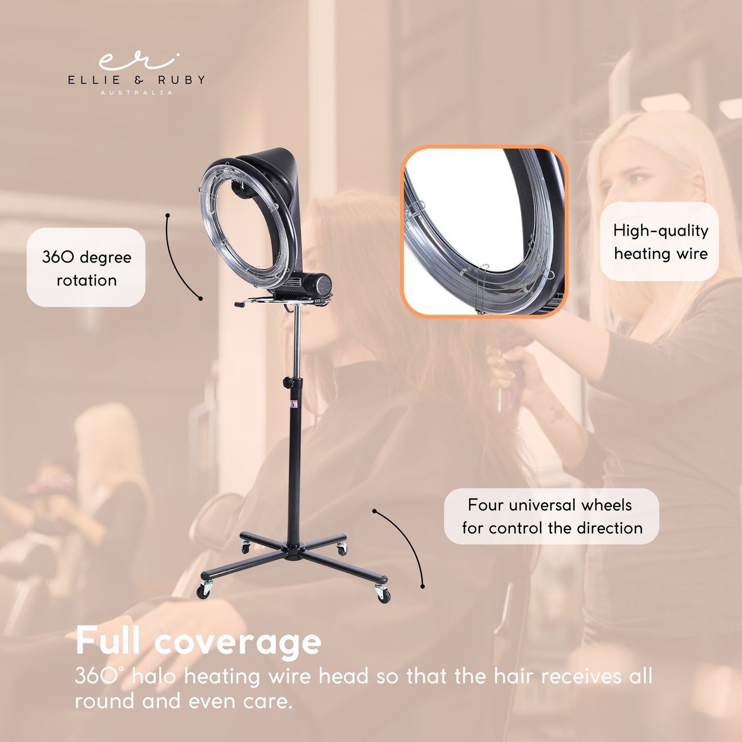 Standing Hair Dryer Accelerator Colour 360 Rotating Halo Rolling Salon Equipment-3