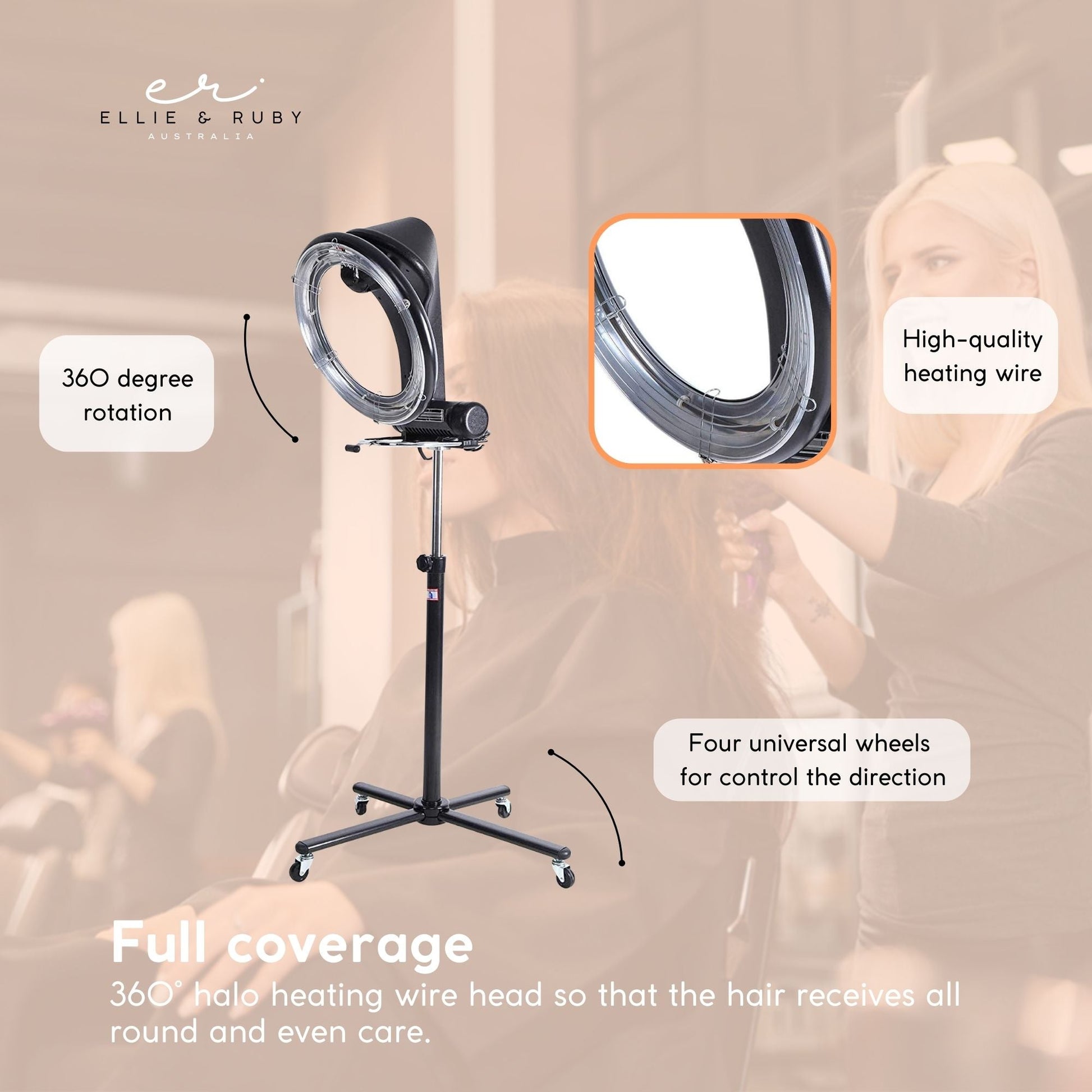 Standing Hair Dryer Accelerator Colour 360 Rotating Halo Rolling Salon Equipment-3