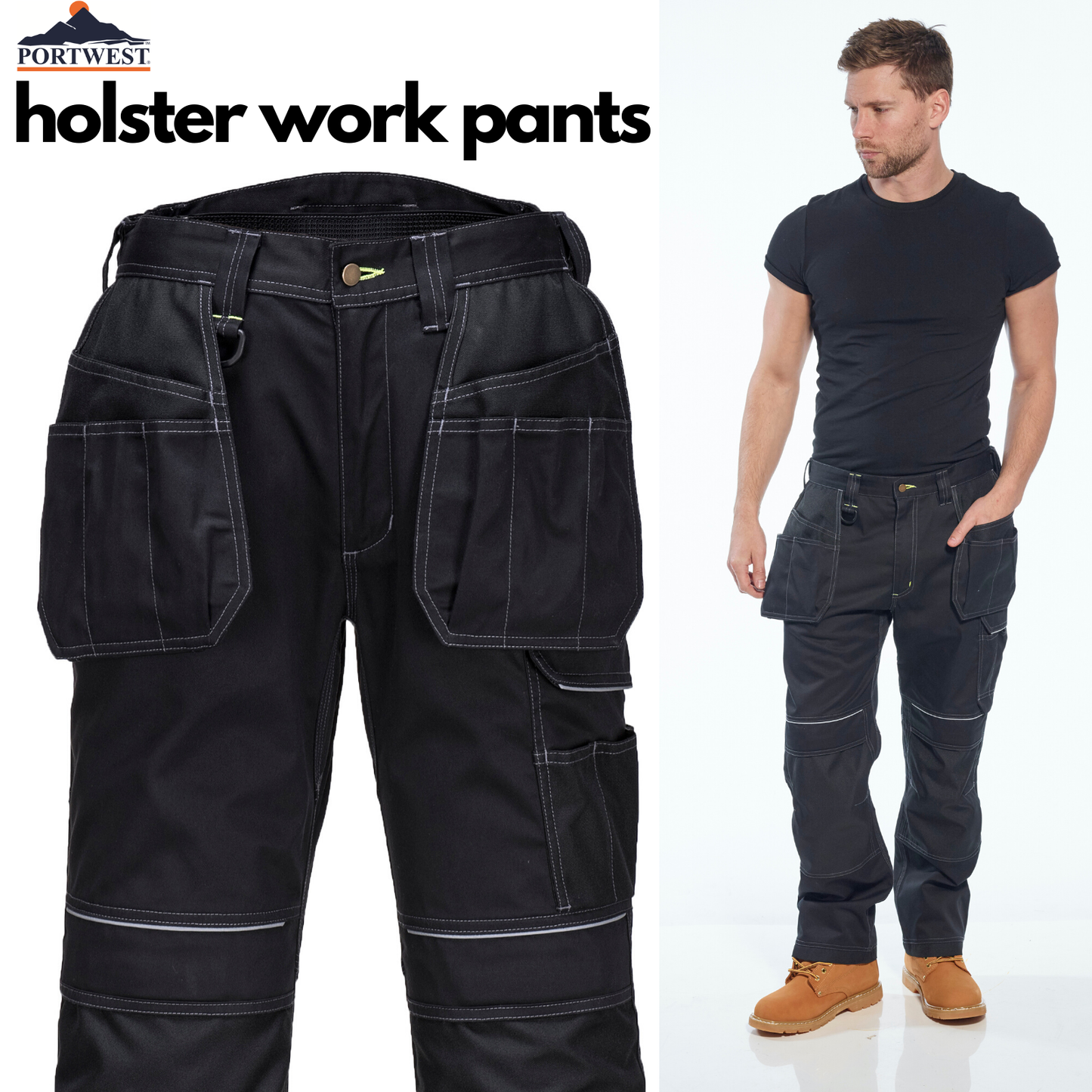Tradies Cargo Pants Holster Work Trousers Pants w Free Kneepads Workwear Safety-1