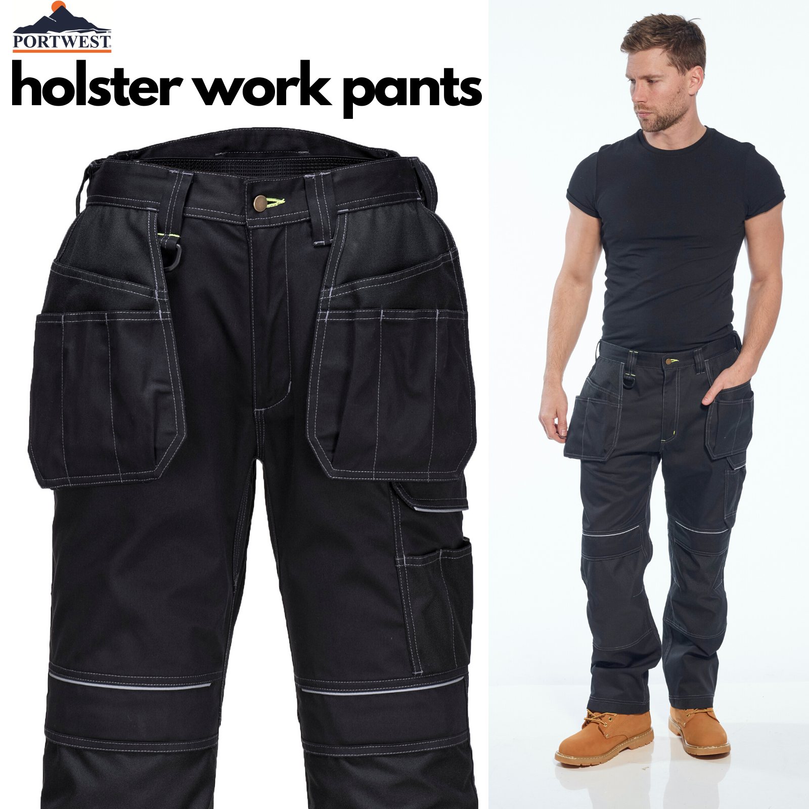 Tradies Cargo Pants Holster Work Trousers Pants w Free Kneepads Workwear Safety-1