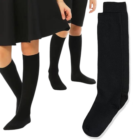 1x Pair School Uniform Knee High Socks Cotton Rich Girls Boys Kids - Black-0