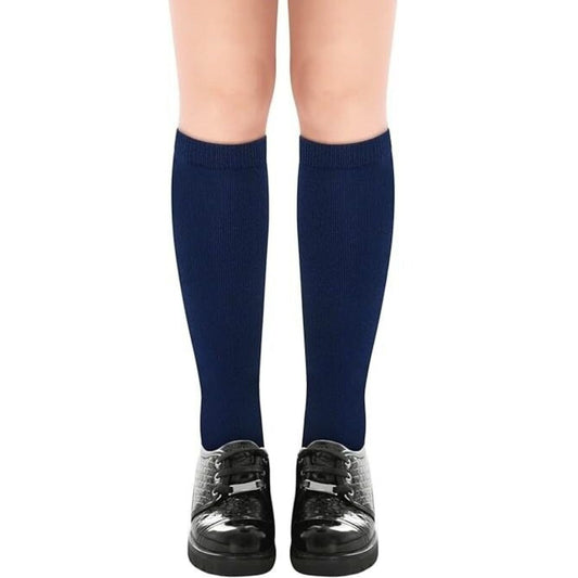 1x Pair School Uniform Knee High Socks Cotton Rich Girls Boys Kids - Navy-0