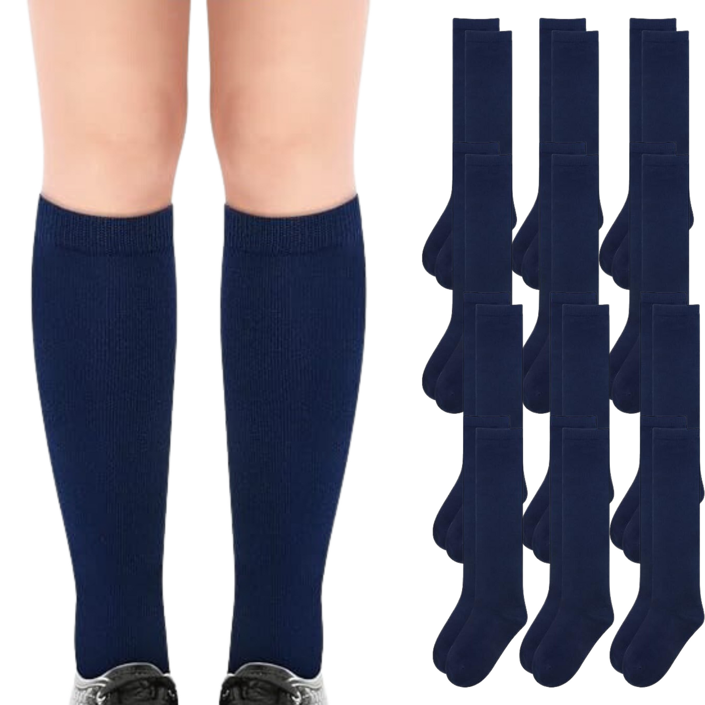12x Pairs School Uniform Knee High Socks Cotton Rich Girls Boys Kids Bulk - Navy-1
