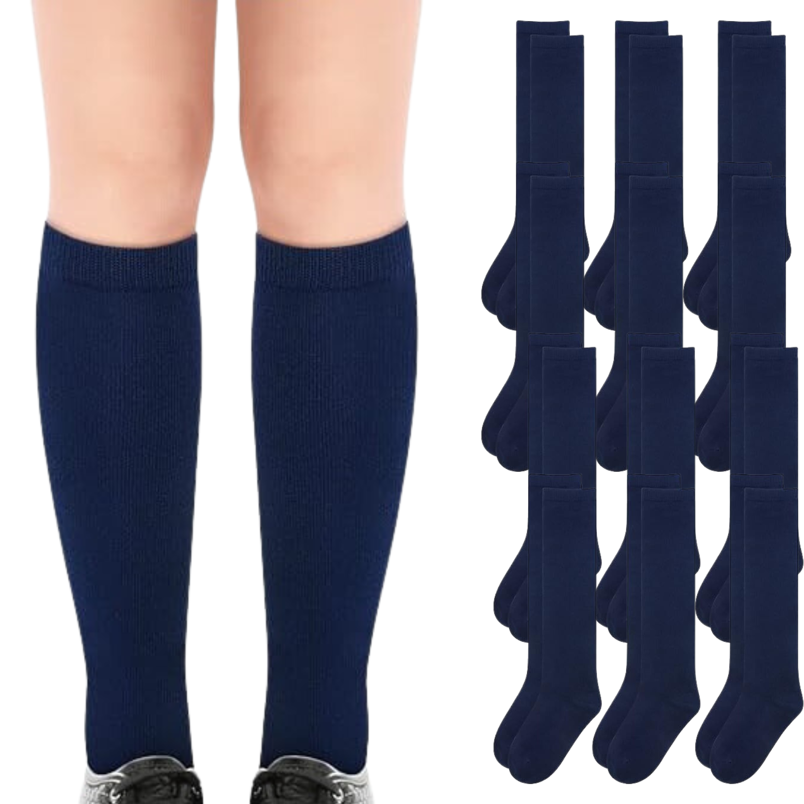 12x Pairs School Uniform Knee High Socks Cotton Rich Girls Boys Kids Bulk - Navy-1