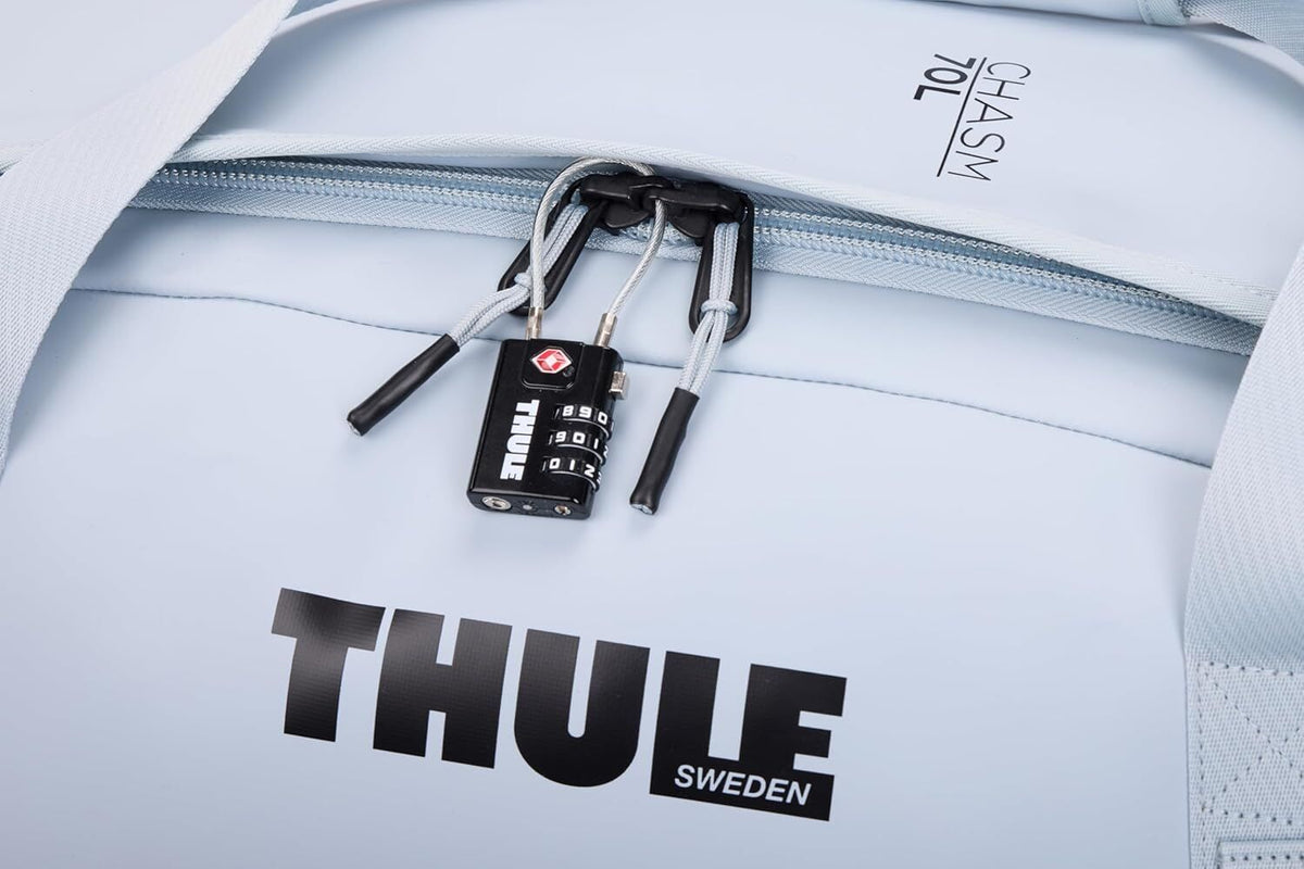 Thule Chasm 70L Duffel Overnight Bag Convertible Backpack Duffle in Soft Blue