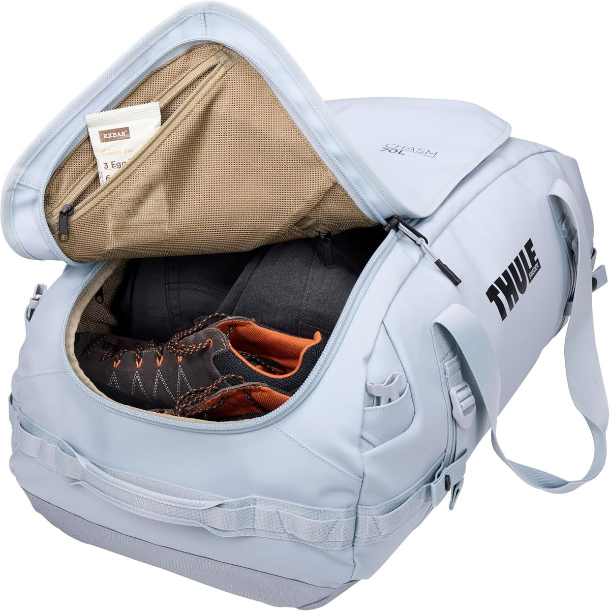 Thule Chasm 70L Duffel Overnight Bag Convertible Backpack Duffle in Soft Blue