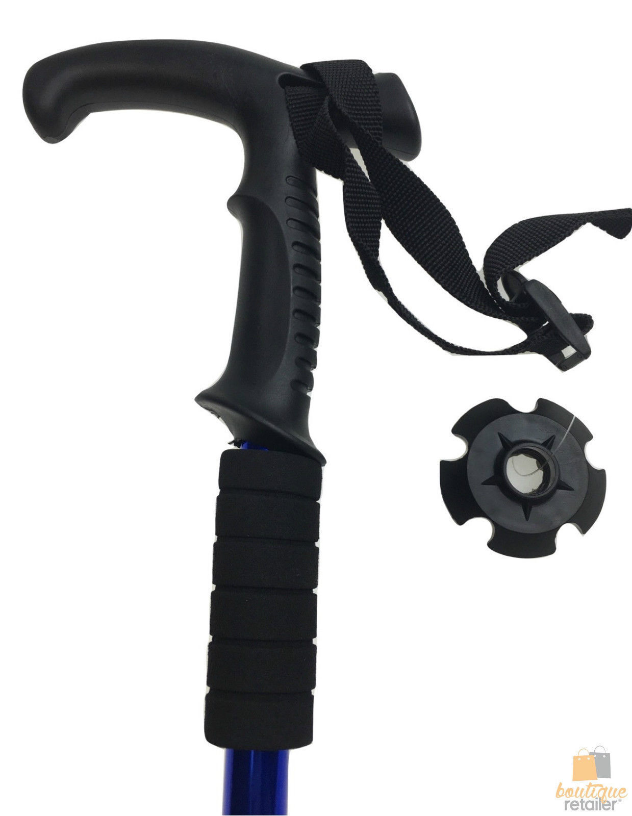 Folding Walking Stick Telescopic Adjustable Antishock Hiking Grip Pole Trekking - Blue-4