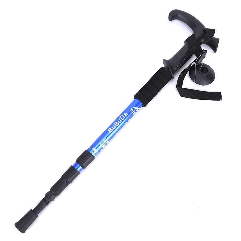 Folding Walking Stick Telescopic Adjustable Antishock Hiking Grip Pole Trekking - Blue-1